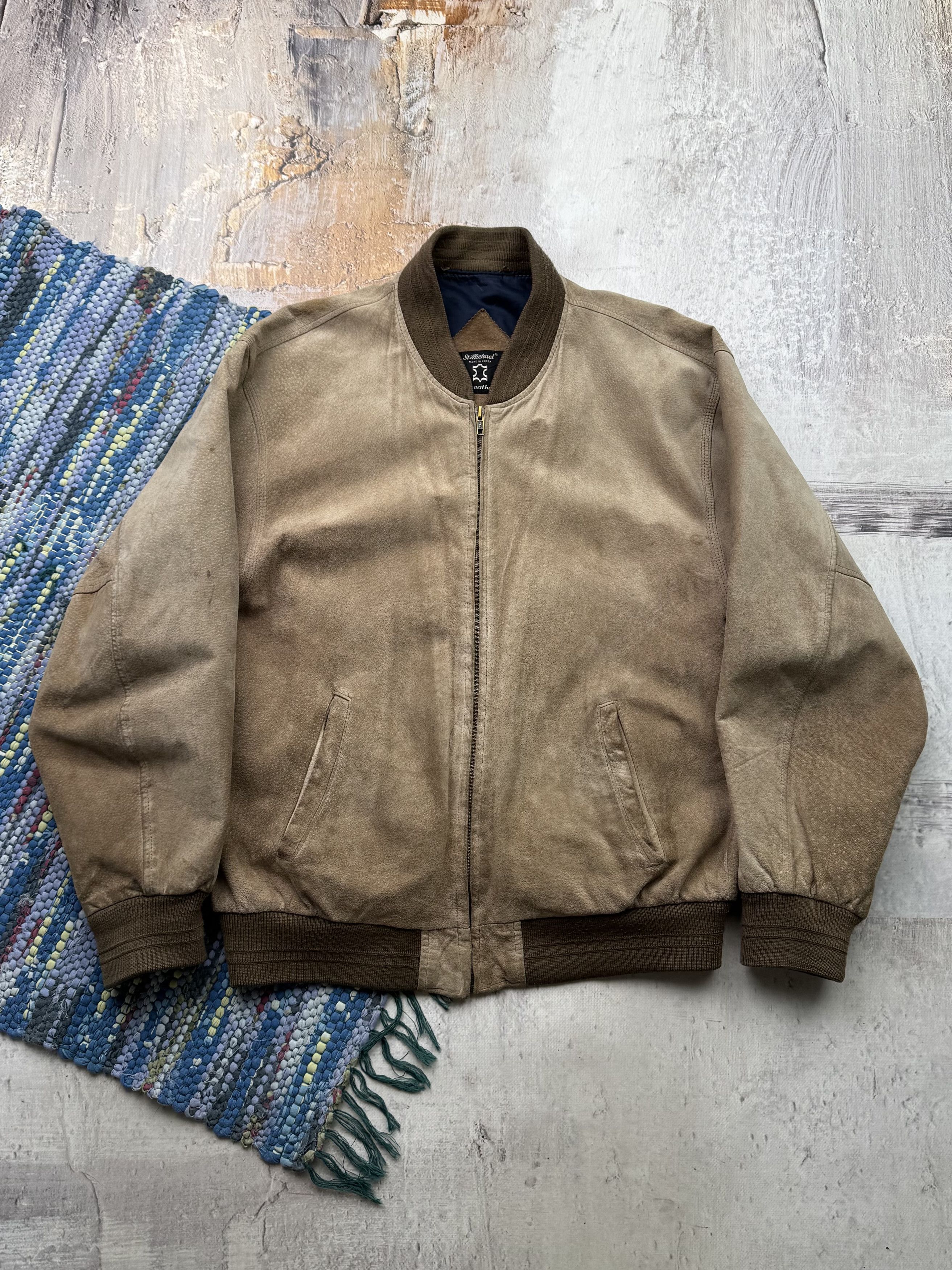 Japanese Brand Vintage Suede Leather Faded Bomber Jacket A576D15(224) Size US M / EU 48-50 / 2 - 1 Thumbnail