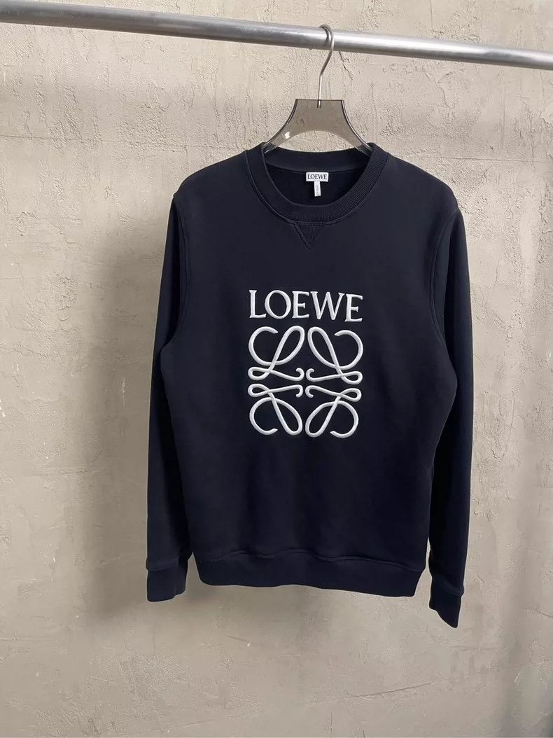 LOEWE Black embroidered Logo round neck hoodie
