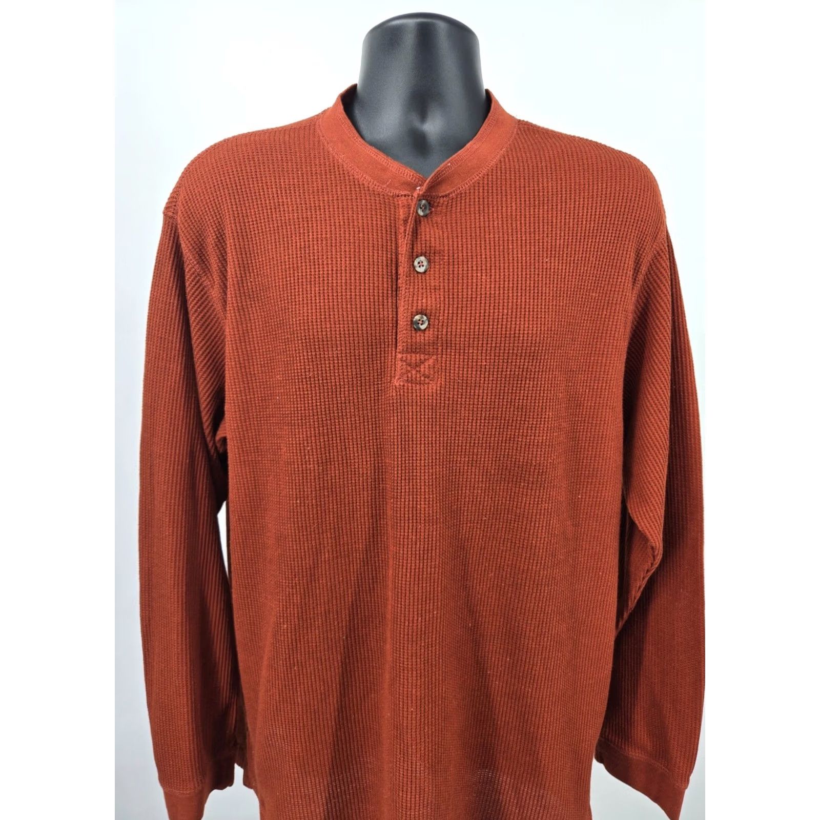 Vintage Alpine Lakes Henley Shirt 2XL Brick Red Thermal Knit Long Sleeve Men Size US XXL / EU 58 / 5 - 2 Thumbnail
