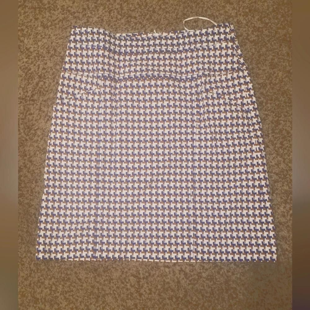 J.McLaughlin J McLaughlun Stylish Blue and Brown Houndstooth Skirt Size 4 Size 27" / US 4 / IT 40 - 1 Thumbnail
