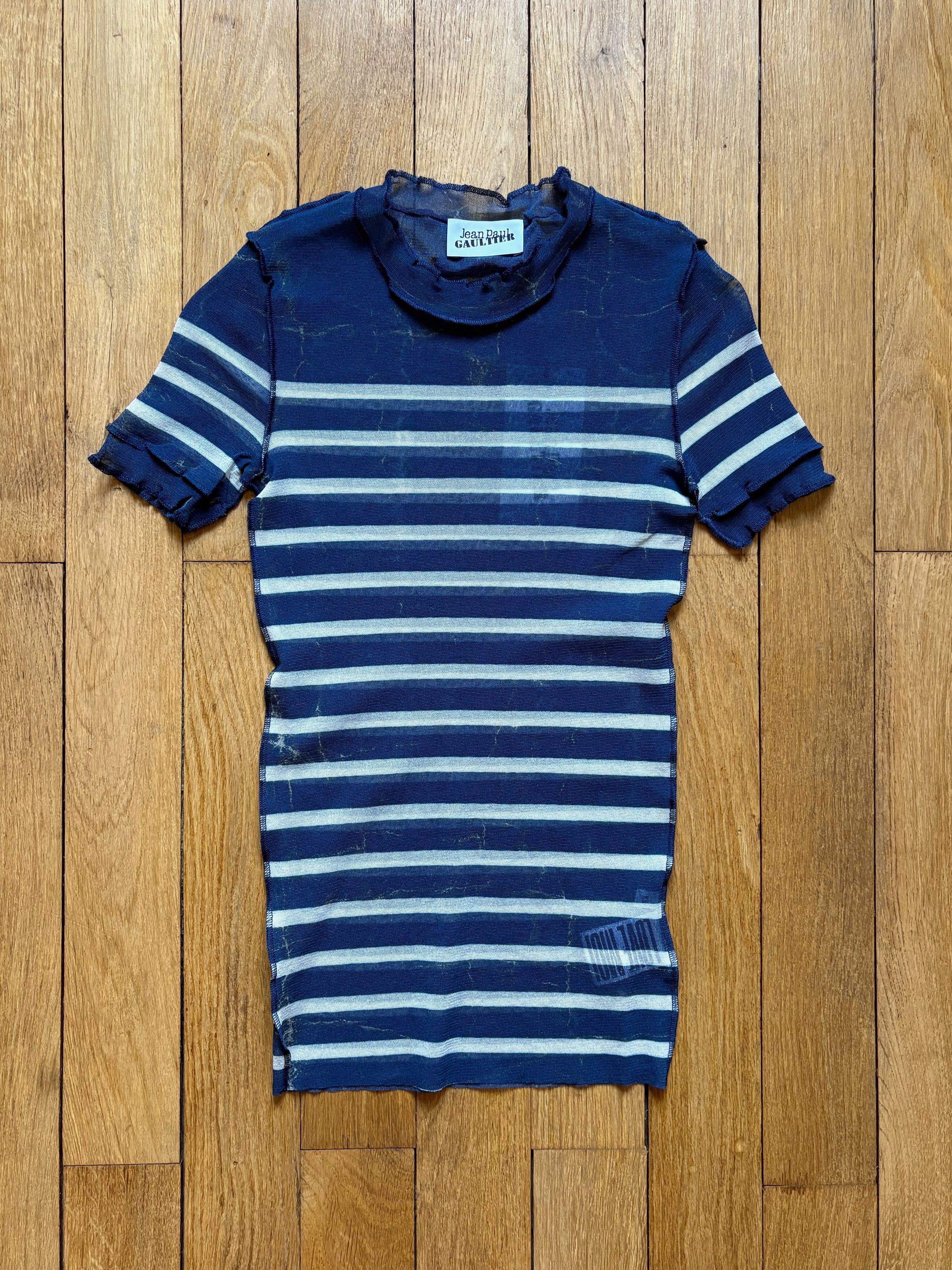 Jean Paul Gaultier Jean Paul Gaultier navy sailor striped mesh tshirt Size US XS / EU 42 / 0 - 1 Thumbnail
