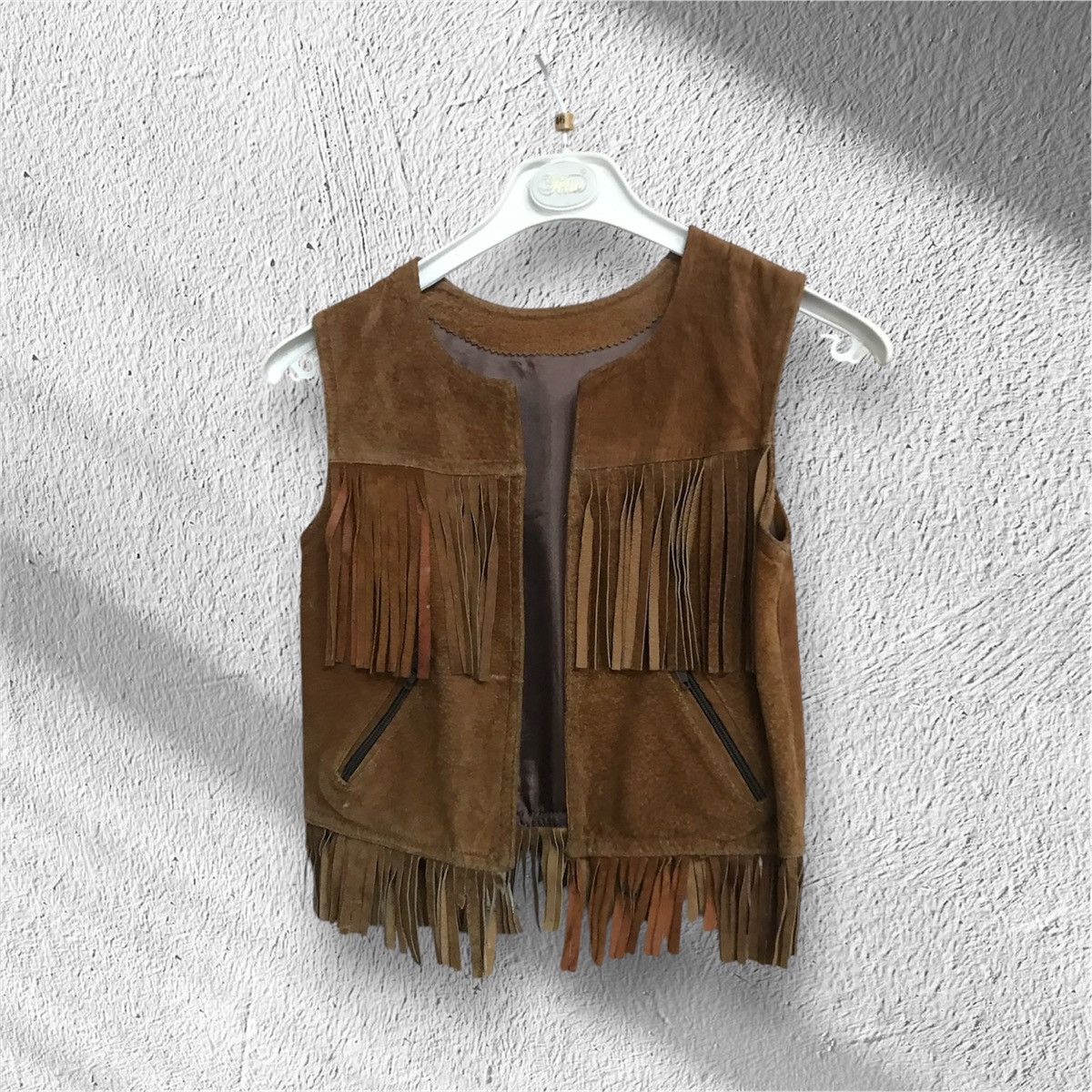Vintage Elegant Children's Suede Leather Vest - Light Brown, Vintage Size US XXS / EU 40 - 1 Thumbnail