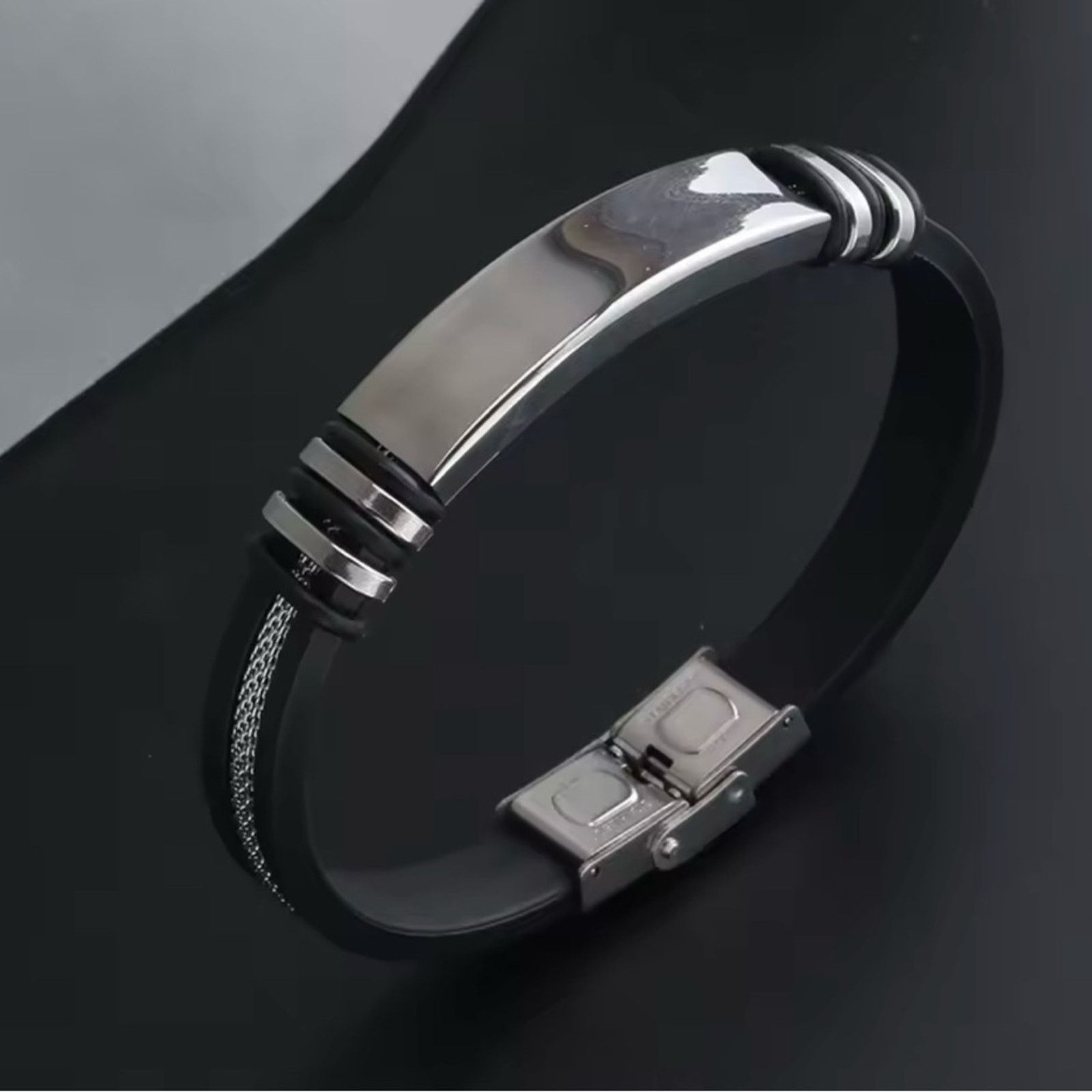 Other New Leather Stainless steal Men’s Bracelet 8.5” Size ONE SIZE - 1 Thumbnail