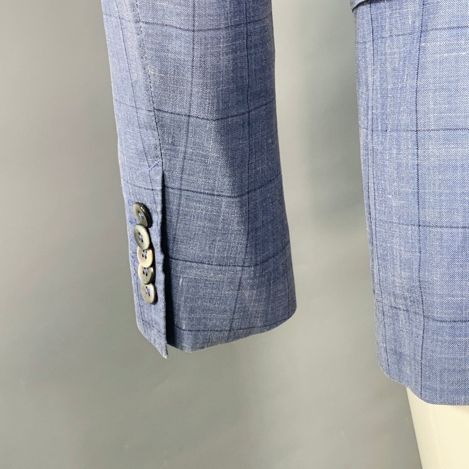 Hugo Boss Blue Black Window Pane Silk Linen Tailored Fit Sport Coat Size 40R - 5 Thumbnail