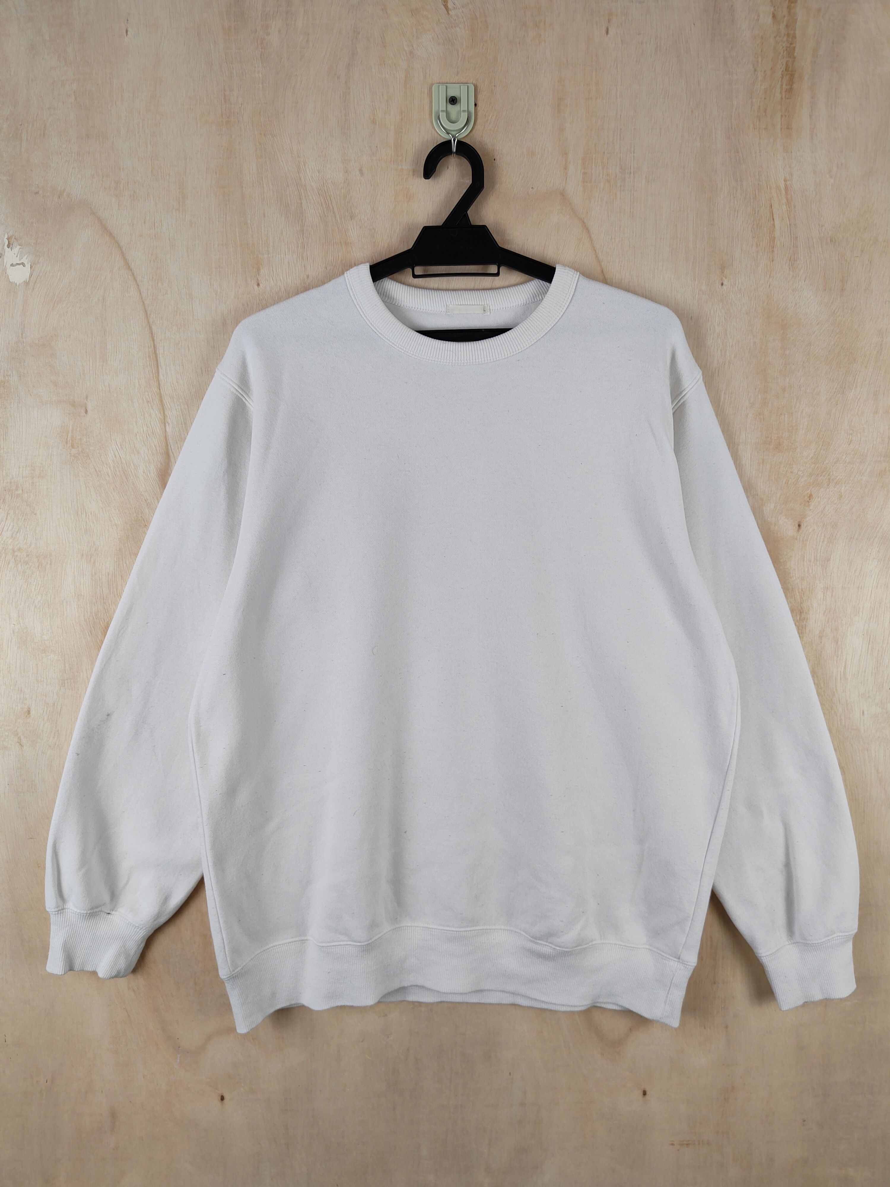 image of Gu White Plain Vintage Sweatshirts 2633, Men's (Size Large)
