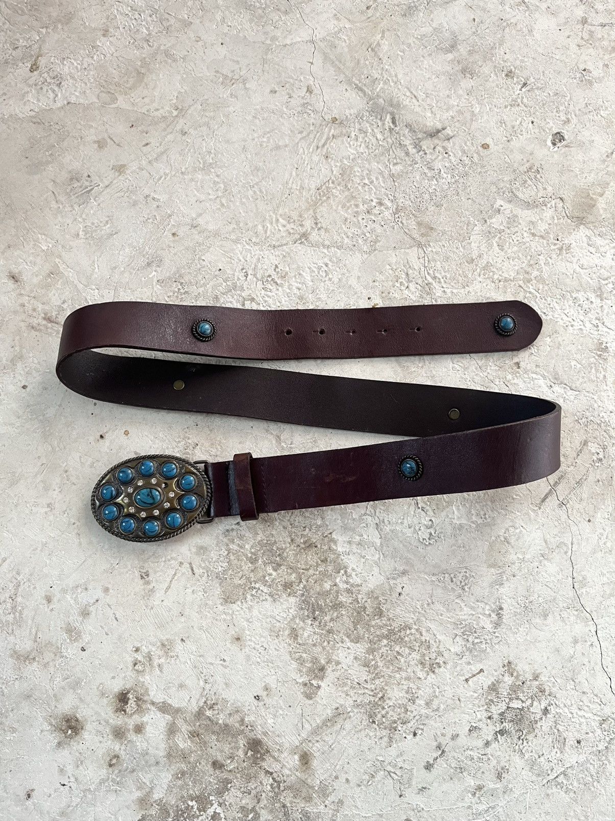 Vintage Vintage Rhinestone Western Leather Belt Size 30 - 3 Thumbnail