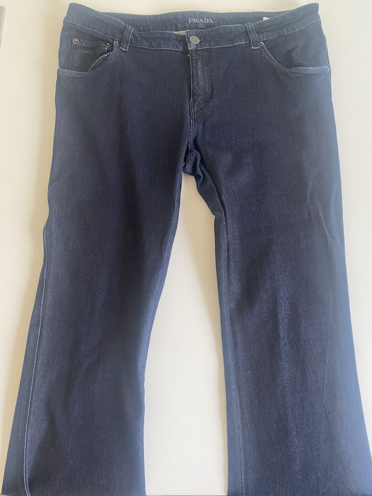 image of Vintage Prada Flared Jeans in Navy, Women's (Size 30)