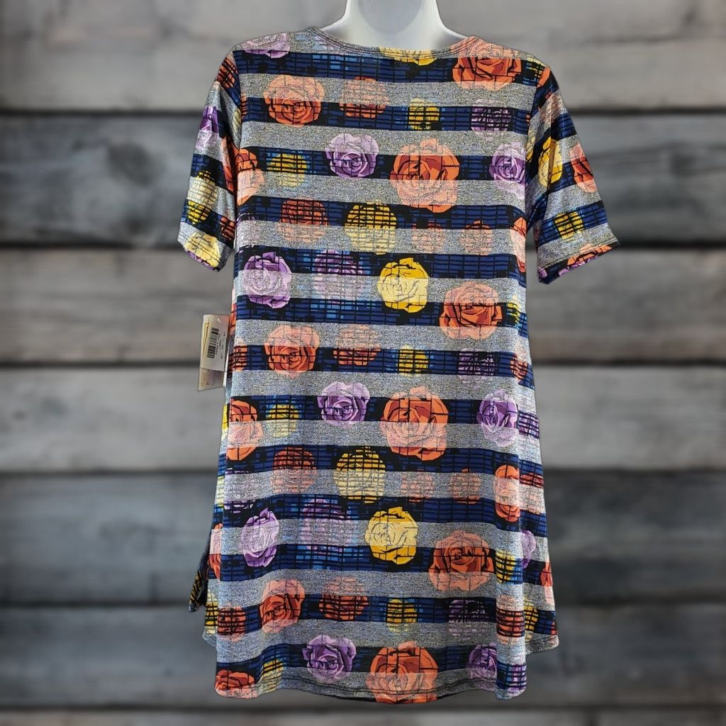 Vintage LuLaRoe Perfect T Shirt Womens 2XS Striped Blue Red Roses Short Sleeve Pullover Casual Size XXS / US 00 / IT 34 - 1 Thumbnail