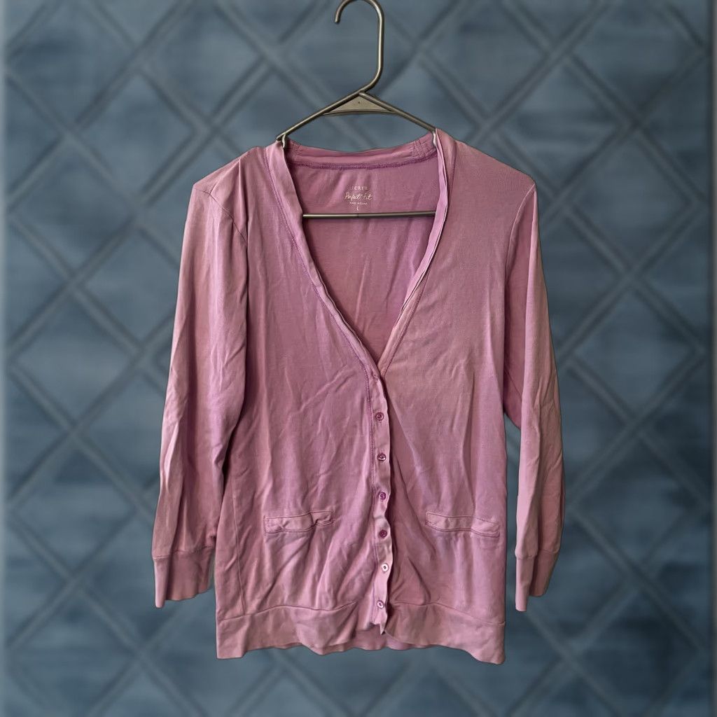 J.Crew J.CREW Cardigan Sweater - Women - Large - Purple Knit Cotton - Long Sleeve - Casual Knitwear with Contrast Trim - Regular Fit Size L / US 10 / IT 46 - 1 Thumbnail