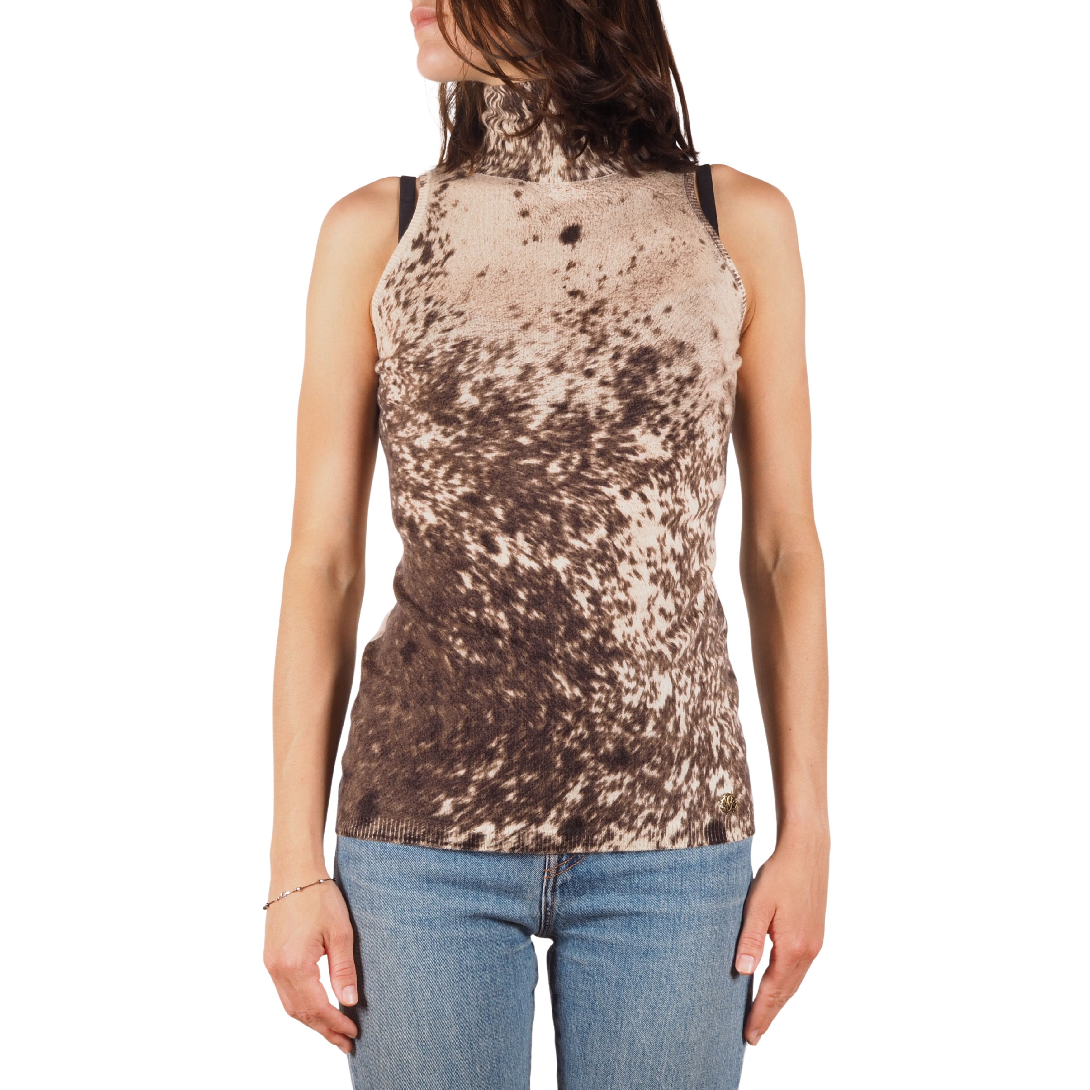 Roberto Cavalli Vintage Knit Turtleneck Top Animal Print