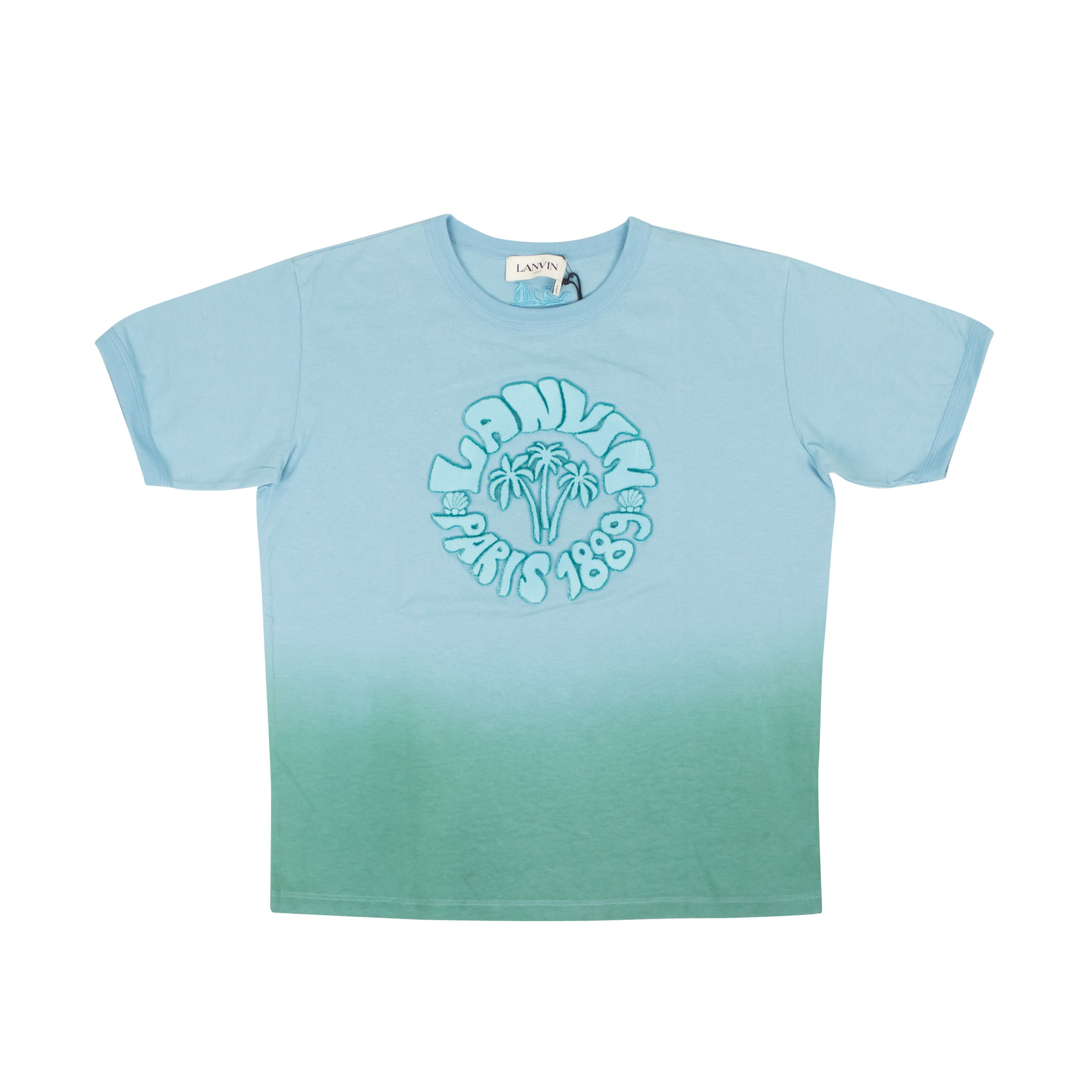 image of Lanvin Teal Blue Cotton Wave Graphic Short Sleeve T-Shirt Size M, Women's