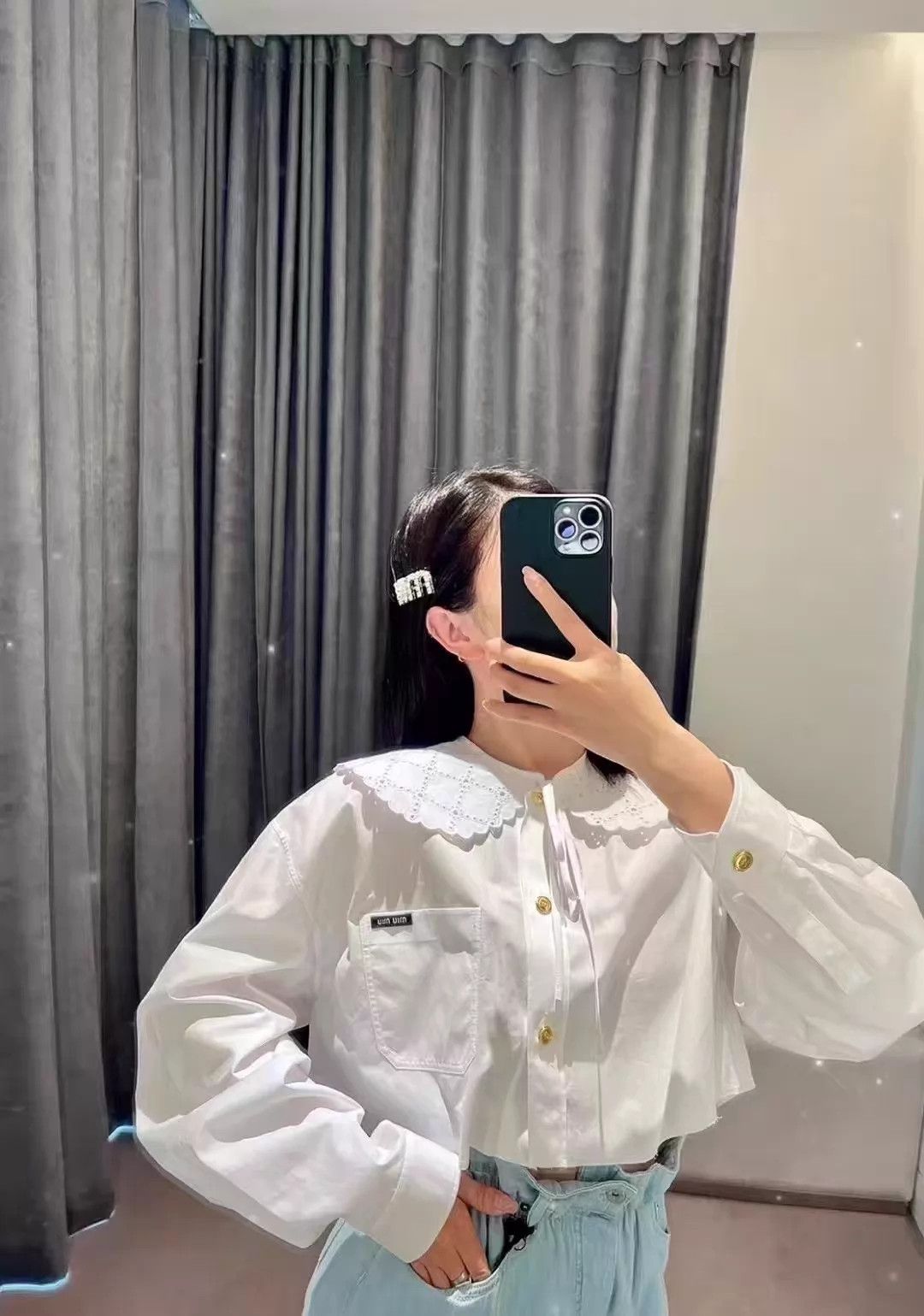 Miu Miu MIU MIU Doll Collar Star Long-Sleeve Shirt NWT40 Size S / US 4 / IT 40 - 9 Thumbnail