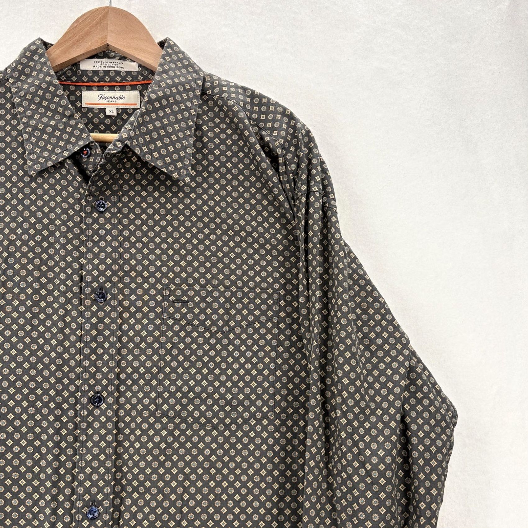 Faconnable Façonnable Shirt Mens XL Gray Geometric Print Long Sleeve Button Up Casual Club Size US XL / EU 56 / 4 - 2 Thumbnail