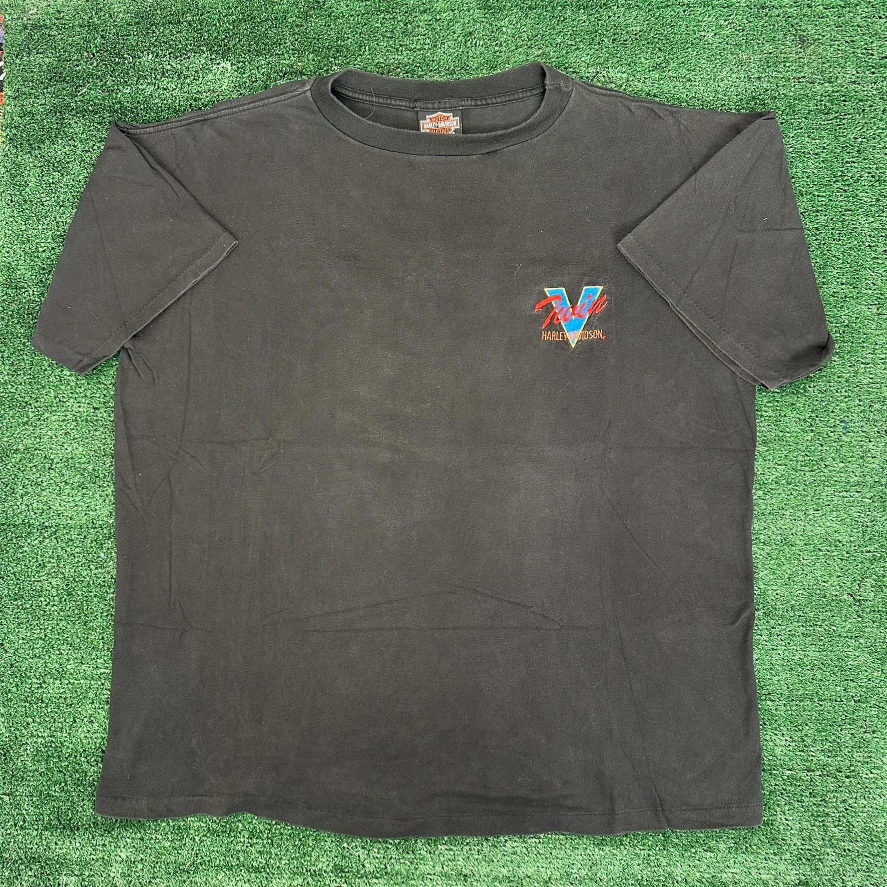 Harley Davidson Vintage 90s Harley Davidson T-Shirt Moto Boxy Faded Black Si Size US XL / EU 56 / 4 - 1 Thumbnail