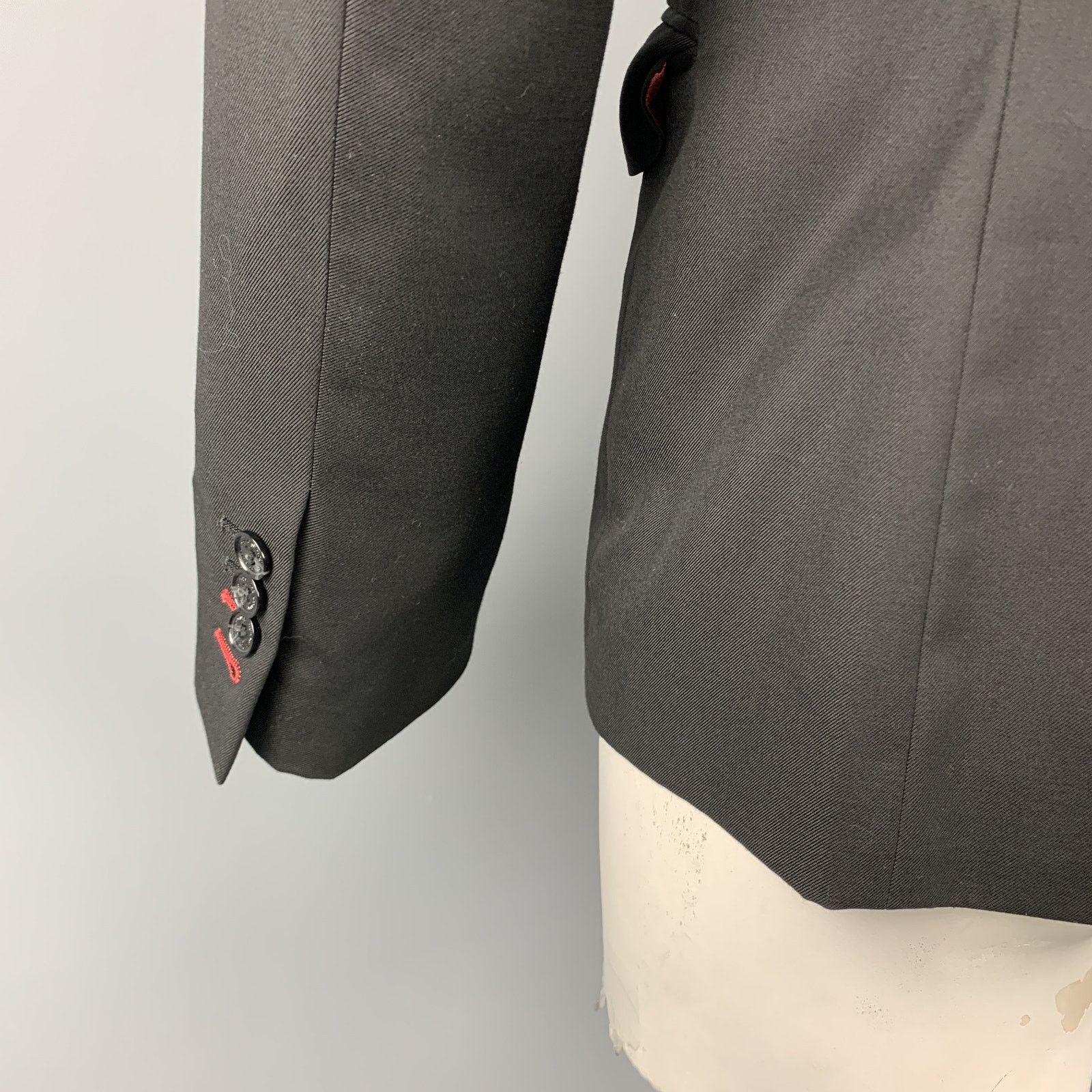 Ben Sherman Size L Black Solid Polyester Blend Peak Lapel Sport Coat Size 42R - 6 Thumbnail