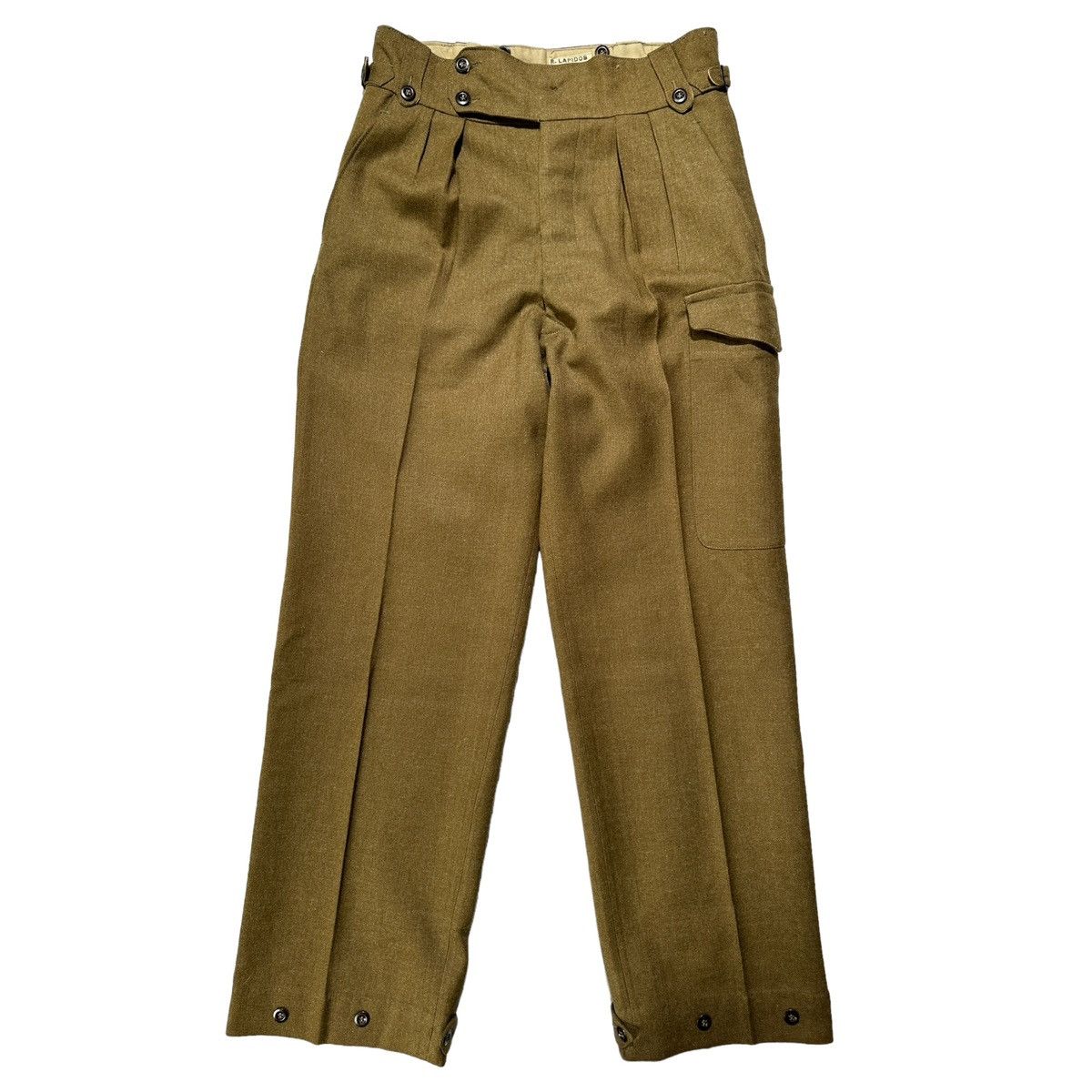 image of 1950S Vintage Military Wool Adjustable Trousers in Olive, Men's (Size 32)
