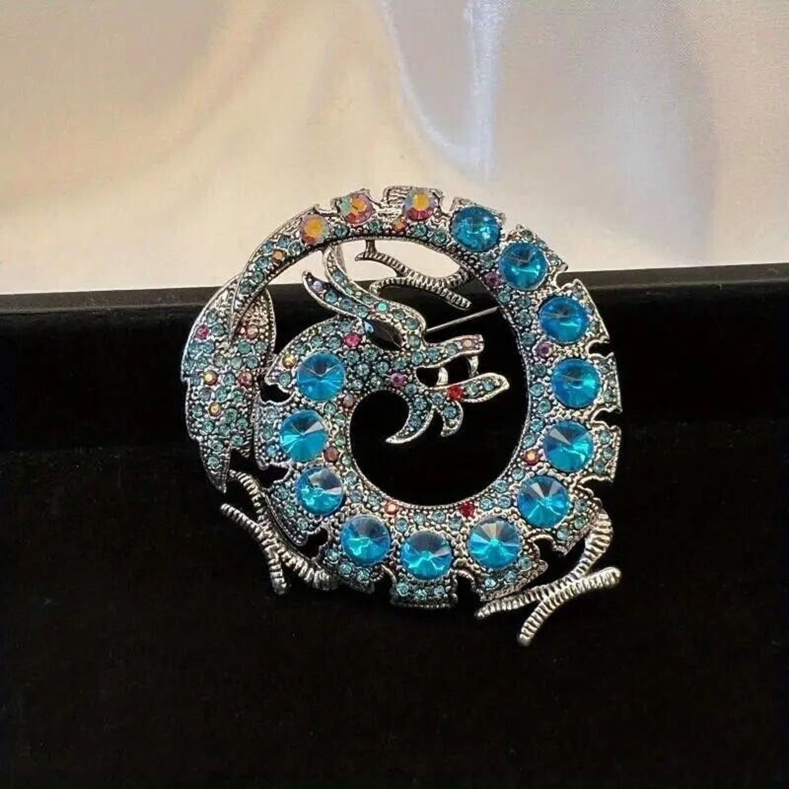Other Blue Circle Dragon Brooch Pendant •Inverted Rhinestones • AB Size ONE SIZE - 2 Thumbnail