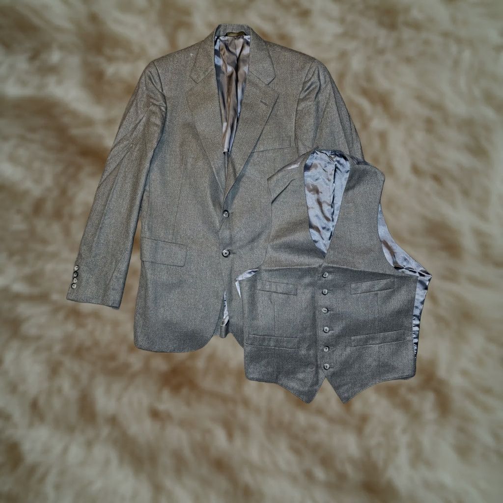 Hart Schaffner Marx Hart Schaffner Marx Gray Wool Blazer w/Vest Men's 40 Business Workwear Size 40R - 1 Thumbnail