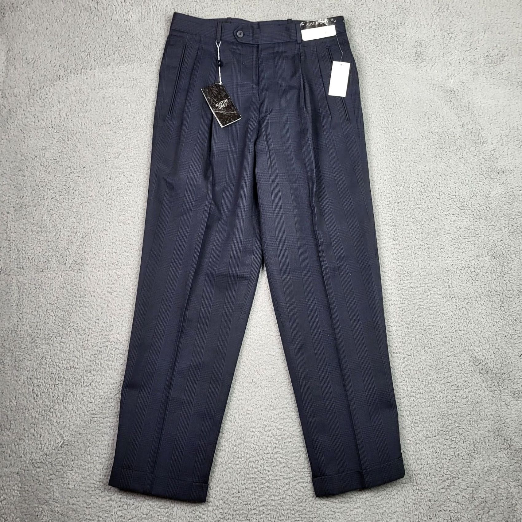 Vintage AUSTIN GREY Blue Plaid Dress Pants Men 32x30 Slim Straight Regular Rise Mid 10-12 Adjustable Waist Nyl/Poly Dry Clean Only Vintage No Size US 32 / EU 48 - 2 Thumbnail