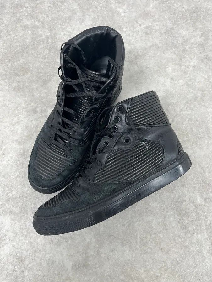 Balenciaga Balenciaga Monochrome Black High Leather Sneakers Size US 6 / EU 39 - 5 Thumbnail