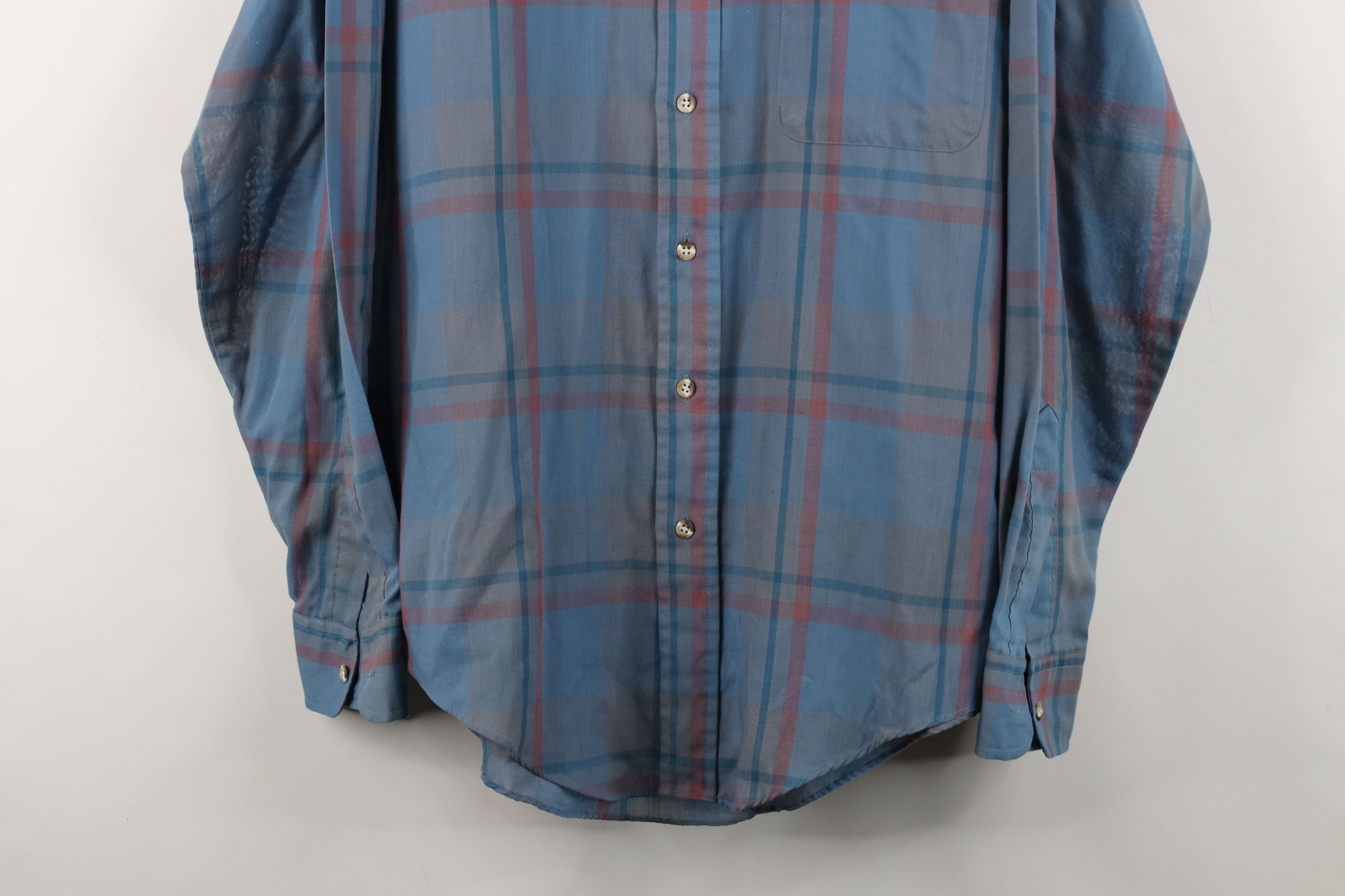 Levi's Vintage 80s 90s Levis Sheer Collared Button Down Shirt Plaid Size US L / EU 52-54 / 3 - 3 Thumbnail