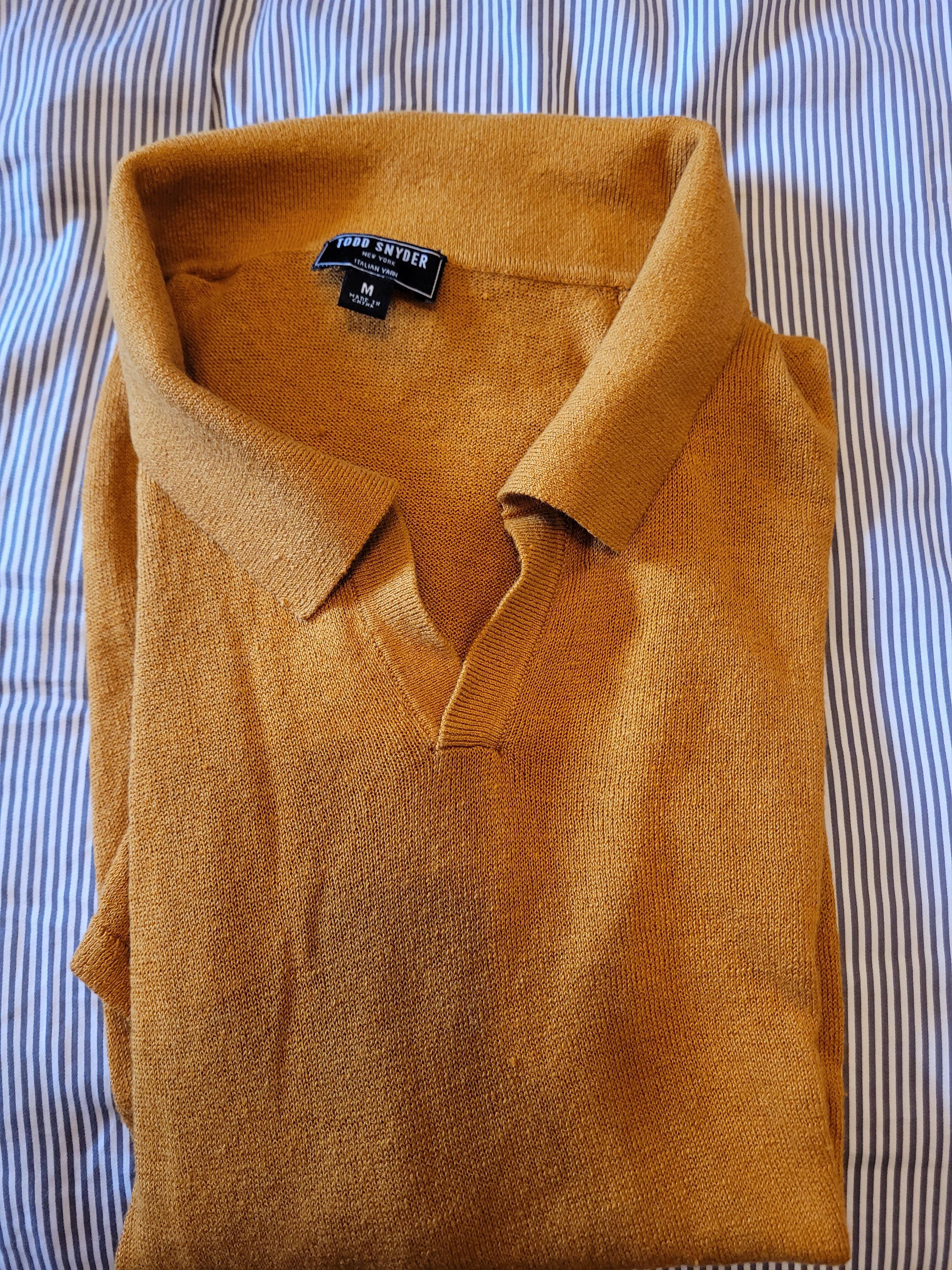 short sleeve linen Riviera sweater polo in burnt orange