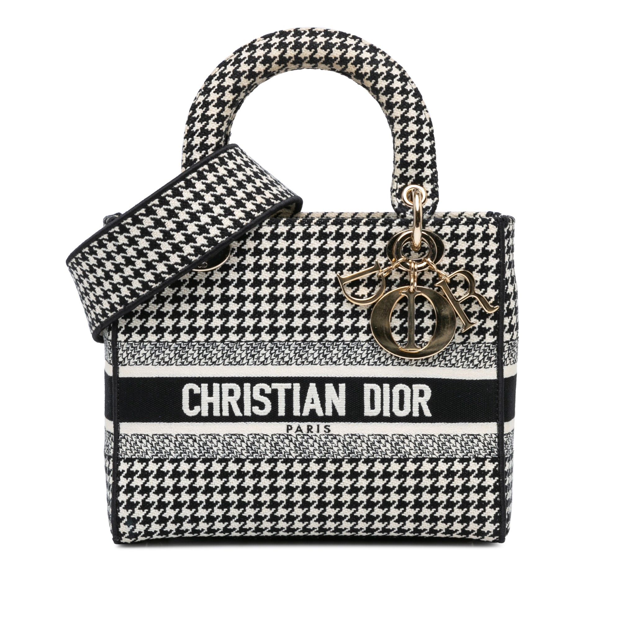 Dior Dior Medium Canvas Houndstooth Embroidered Lady D Lite Black Size ONE SIZE - 1 Thumbnail