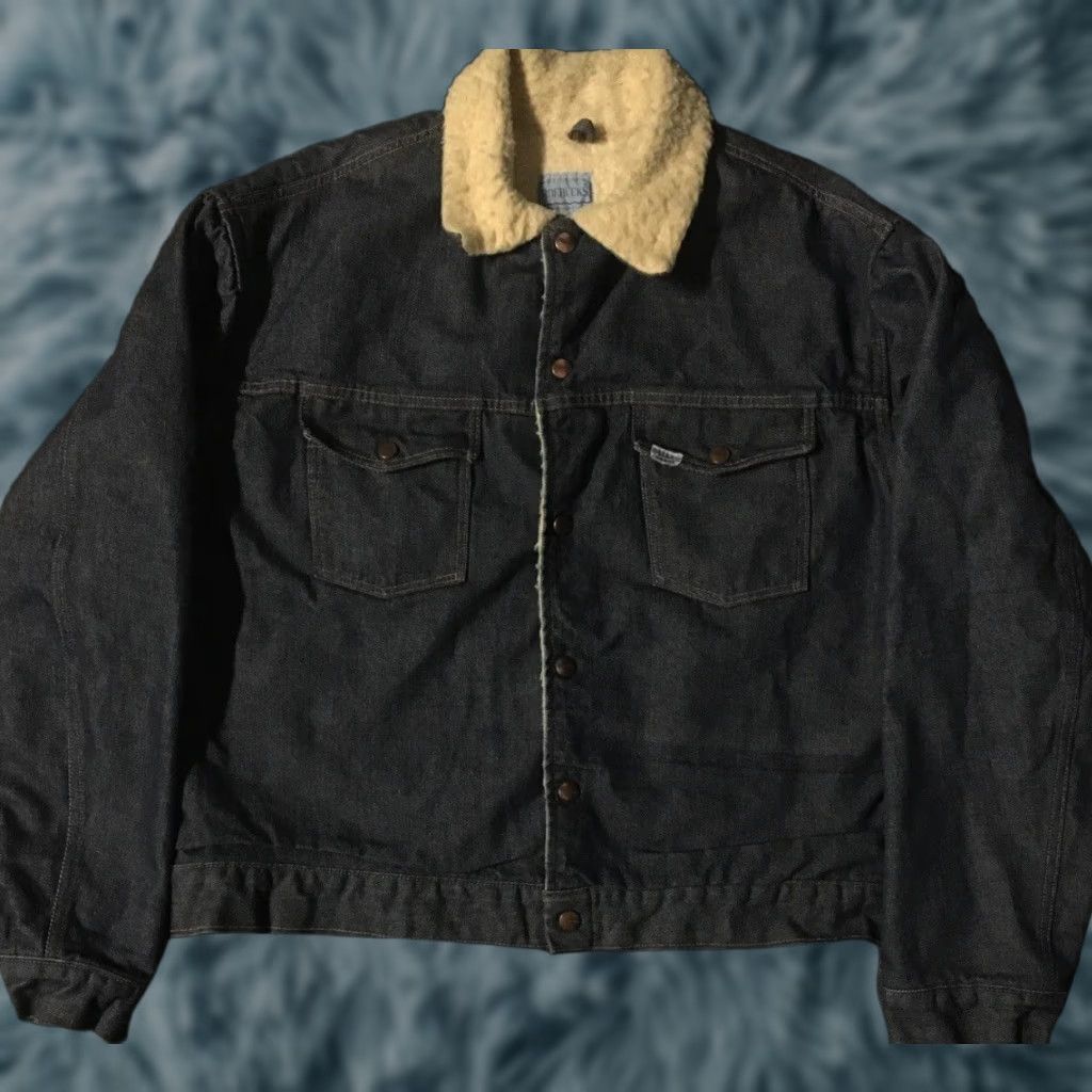 Sears VINTAGE Sears Roebucks Denim Jacket Lined Sherpa 46R USA Trucker Grunge Biker 70s 60s 80s 90s Rock Hip Hop Men's Jacket Blue Denim Roebucks 46R Mens Size US S / EU 44-46 / 1 - 1 Thumbnail