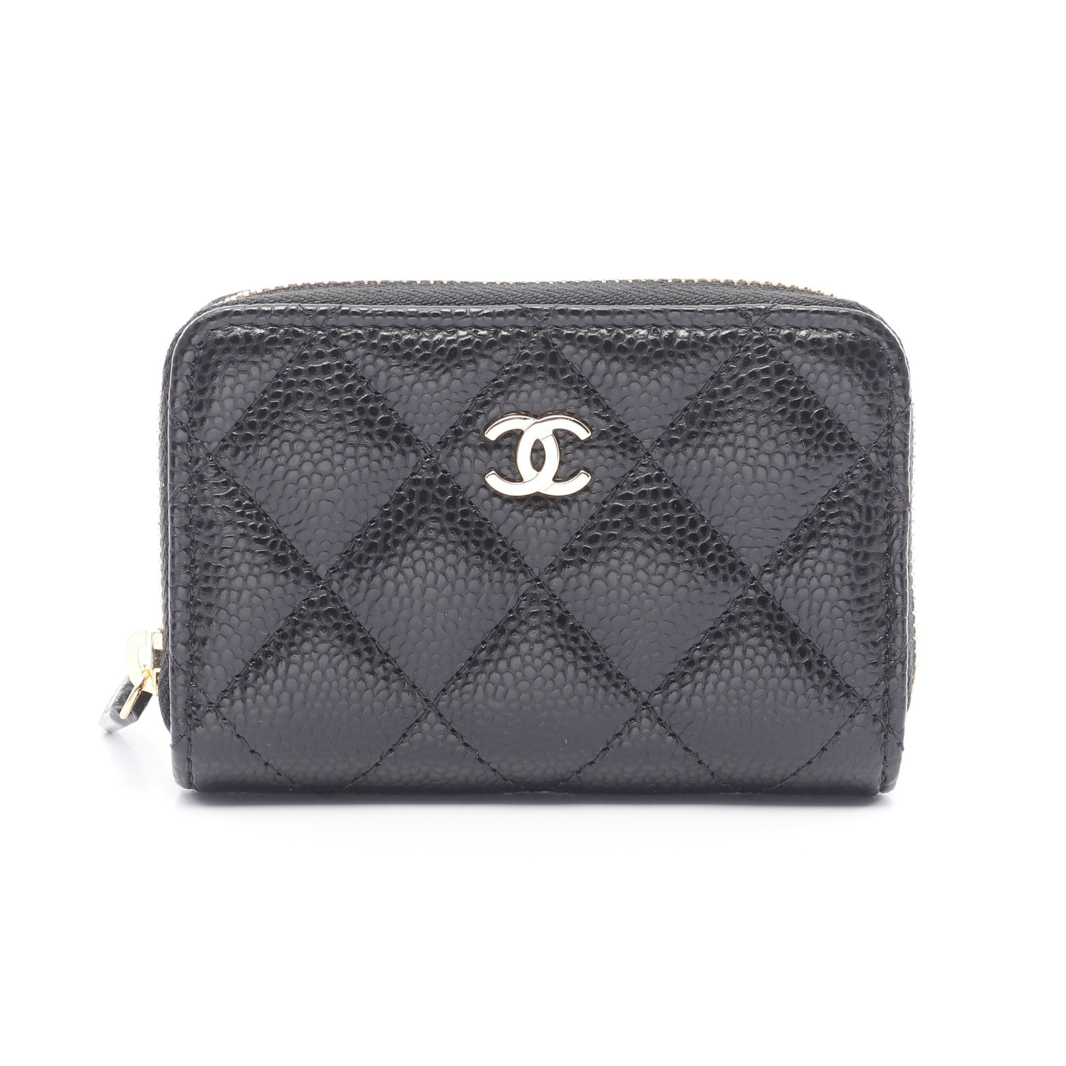 Chanel Classic Zip Coin Purse Matelasse Caviar Skin Black Gold Hardware, Women's