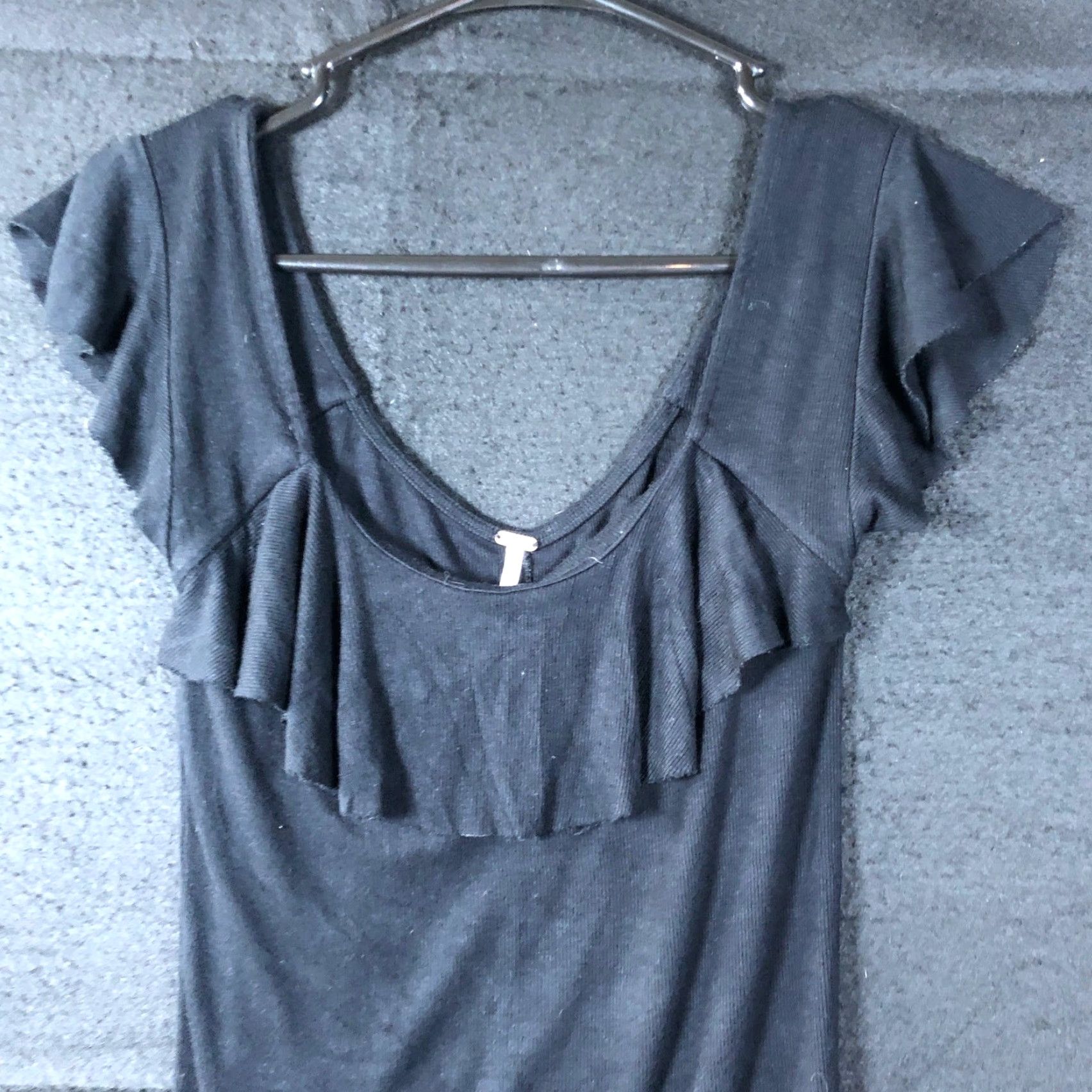 Free People Free People Womens Blouse Black Off Shoulder Ruffle Front Stretch Medium Size M / US 6-8 / IT 42-44 - 2 Thumbnail