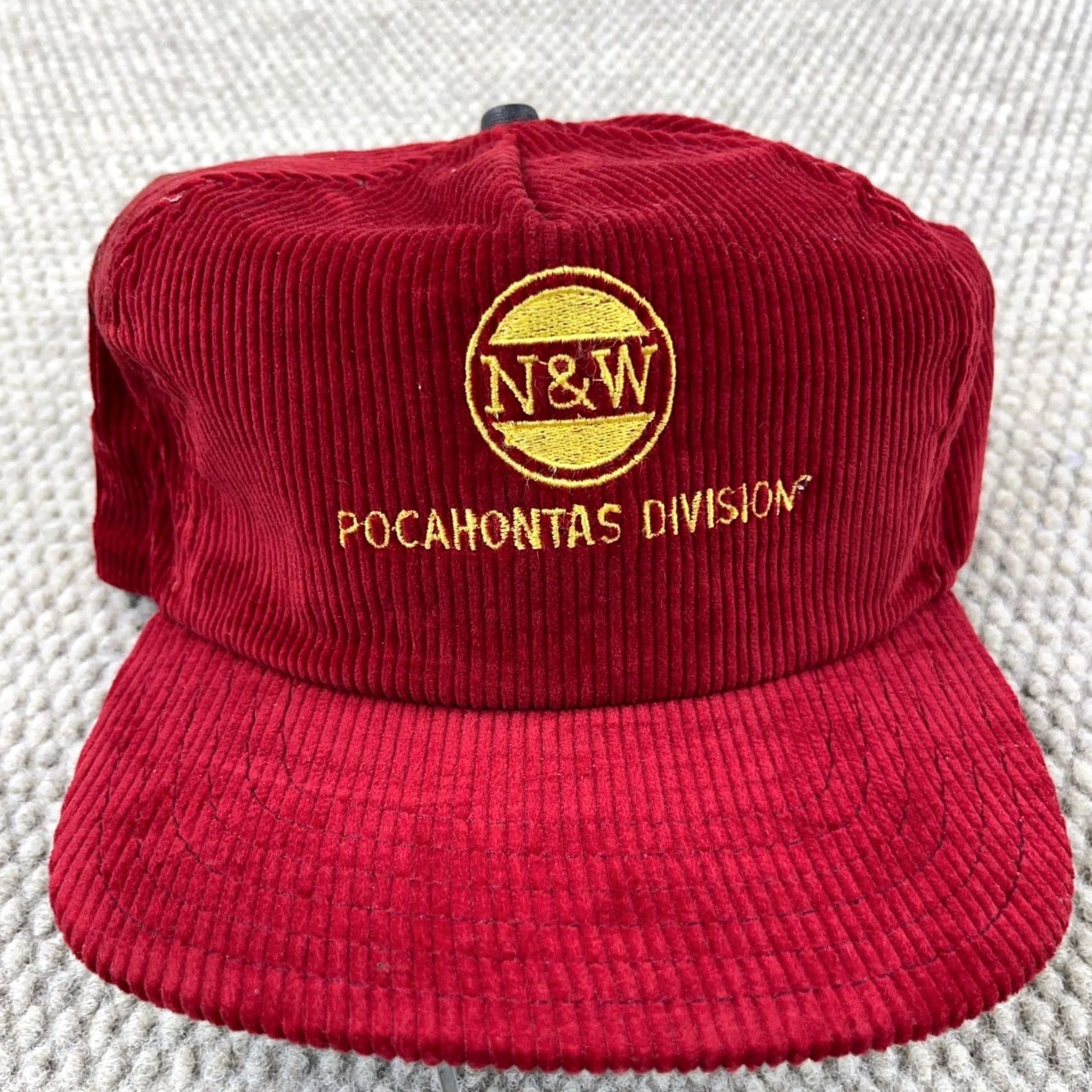 Vintage VINTAGE Norfolk Western Trucker Hat Cap Corduroy N&W Railroad Pocahontas USA Adult Adjustable Red 80s 90s Mens Size ONE SIZE - 3 Thumbnail