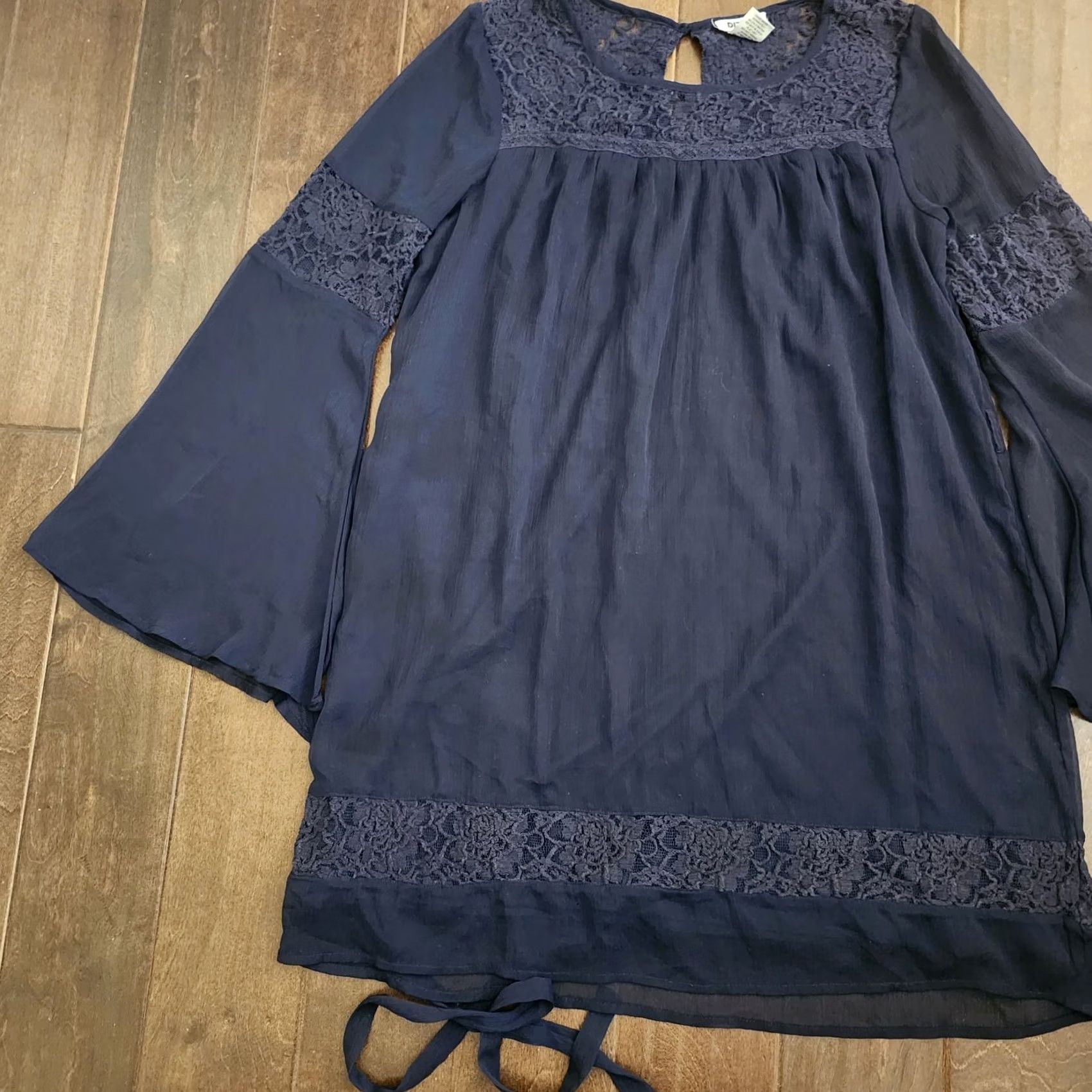 Bell Dizzire Dress Womens Large Black Lace Chiffon Bell Sleeve Grunge A-Line Knee Length Size L / US 10 / IT 46 - 5 Thumbnail