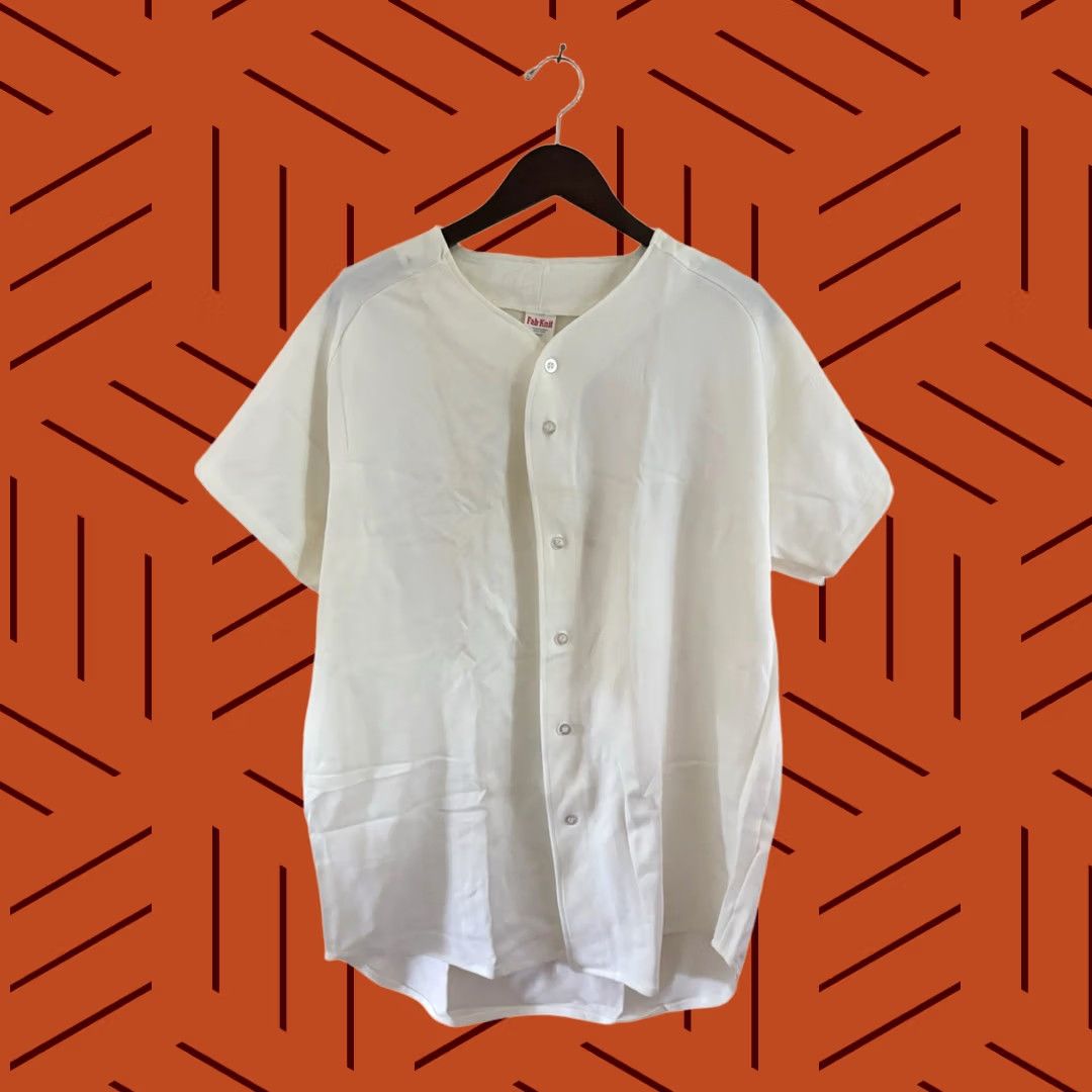 Vintage Fab-Knit Baseball Jersey Mens Large Nwot 90s Made In Usa White Knit Shirt, Men's