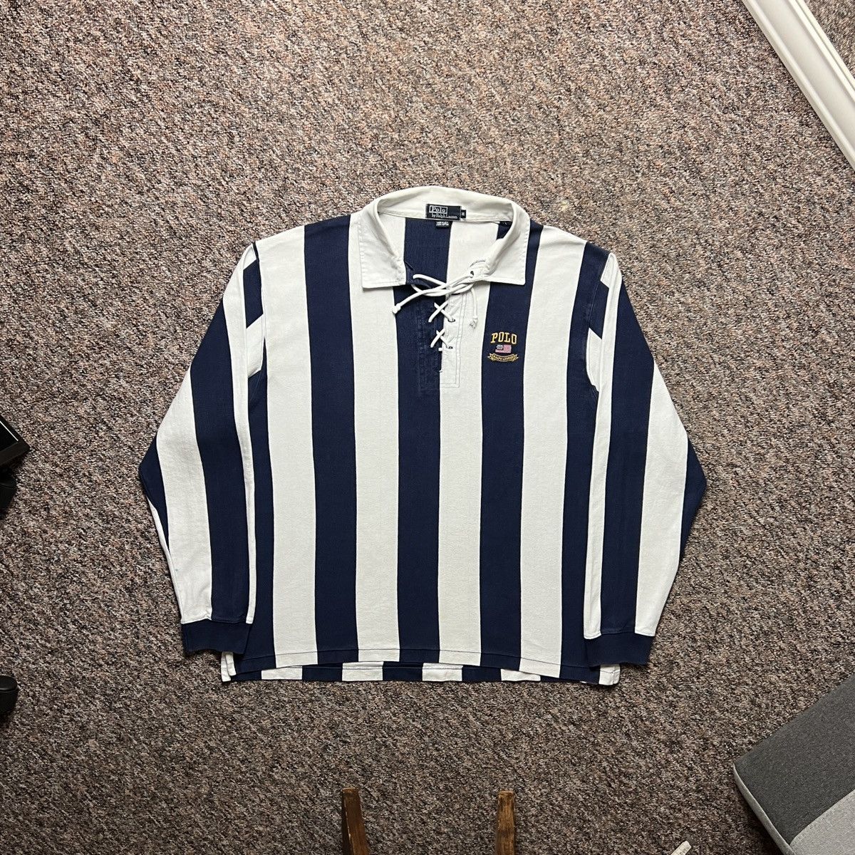 image of Made In USA x Polo Ralph Lauren Vintage Washed Polo Ralph Laurent Rugby Usa 90's Longsleeve in Navy