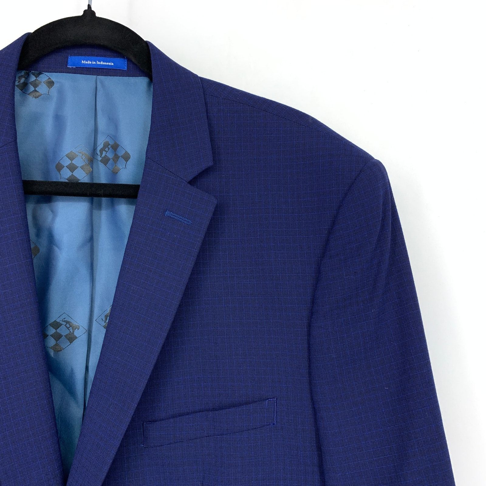 Vince Camuto Vince Camuto Slim Blazer Mens 44L One Button Blue Microcheck Size 44L - 3 Thumbnail
