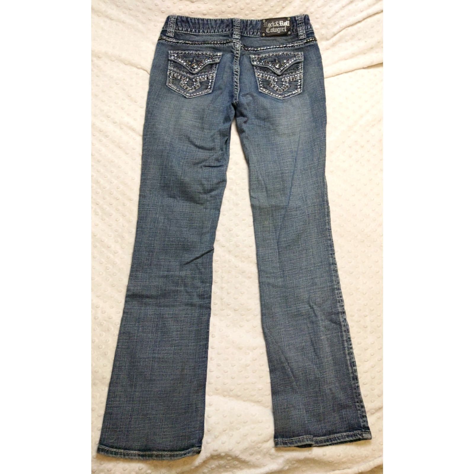 Denime Rock & Roll Cowgirl Jeans Bootcut 28x34 Women Dark Wash Denim Mid Rise Western Embroidered Logo 5-Pocket Stretch Cotton Country: China Size 28" / US 6 / IT 42 - 7 Thumbnail