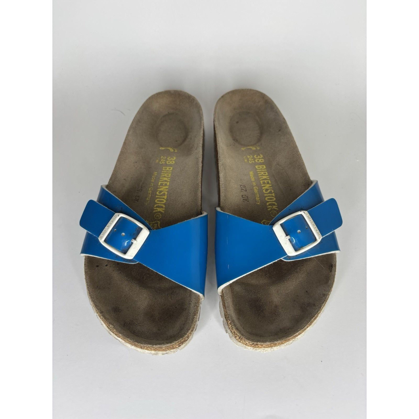 Birkenstock Birkenstock Madrid Blue Patent Leather Slides Sandals Women Size US 7 / IT 37 - 4 Thumbnail