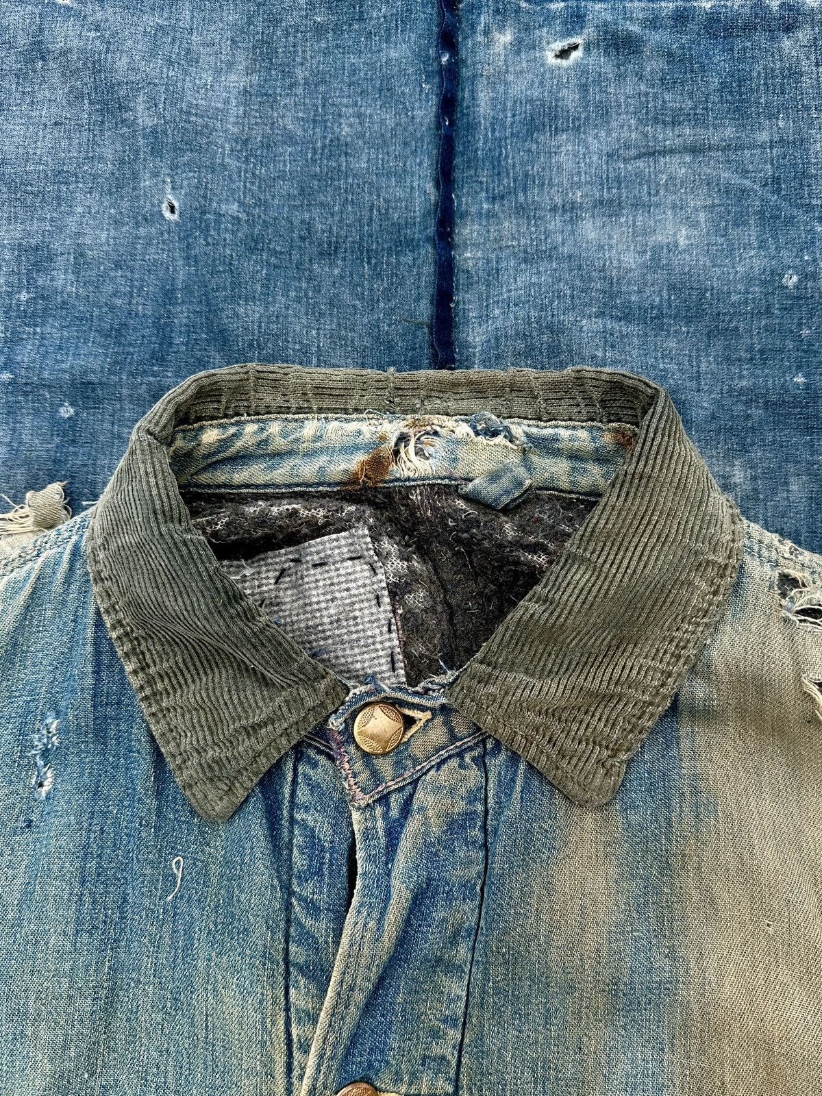 Vintage Trashed 40s-50s zombie blanket denim distressed chore jkt Size US L / EU 52-54 / 3 - 3 Thumbnail