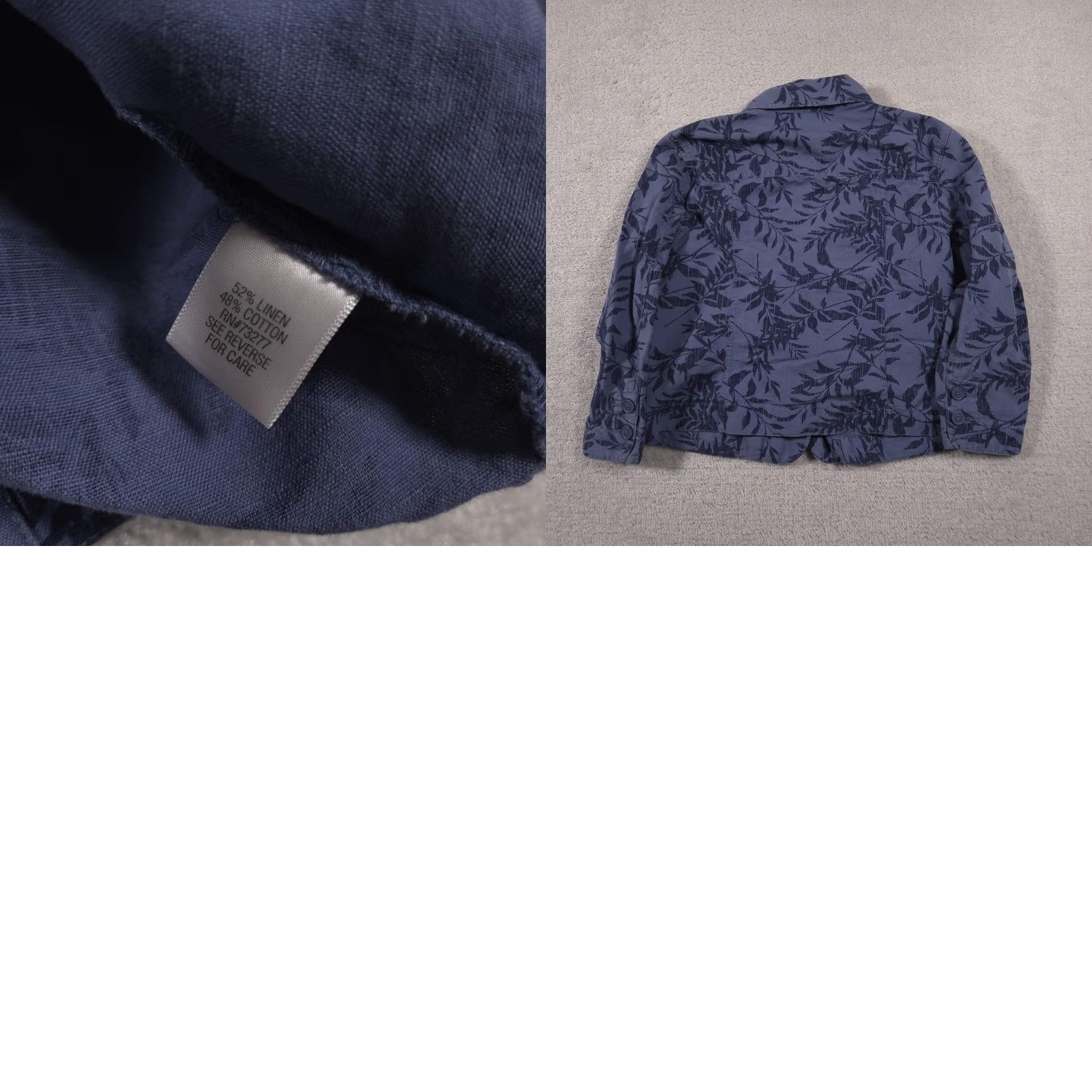 Croft & Barrow Croft & Barrow Jacket Womens Petite Medium Blue Leaf Print Linen Cotton Button Up Size M / US 6-8 / IT 42-44 - 9 Thumbnail