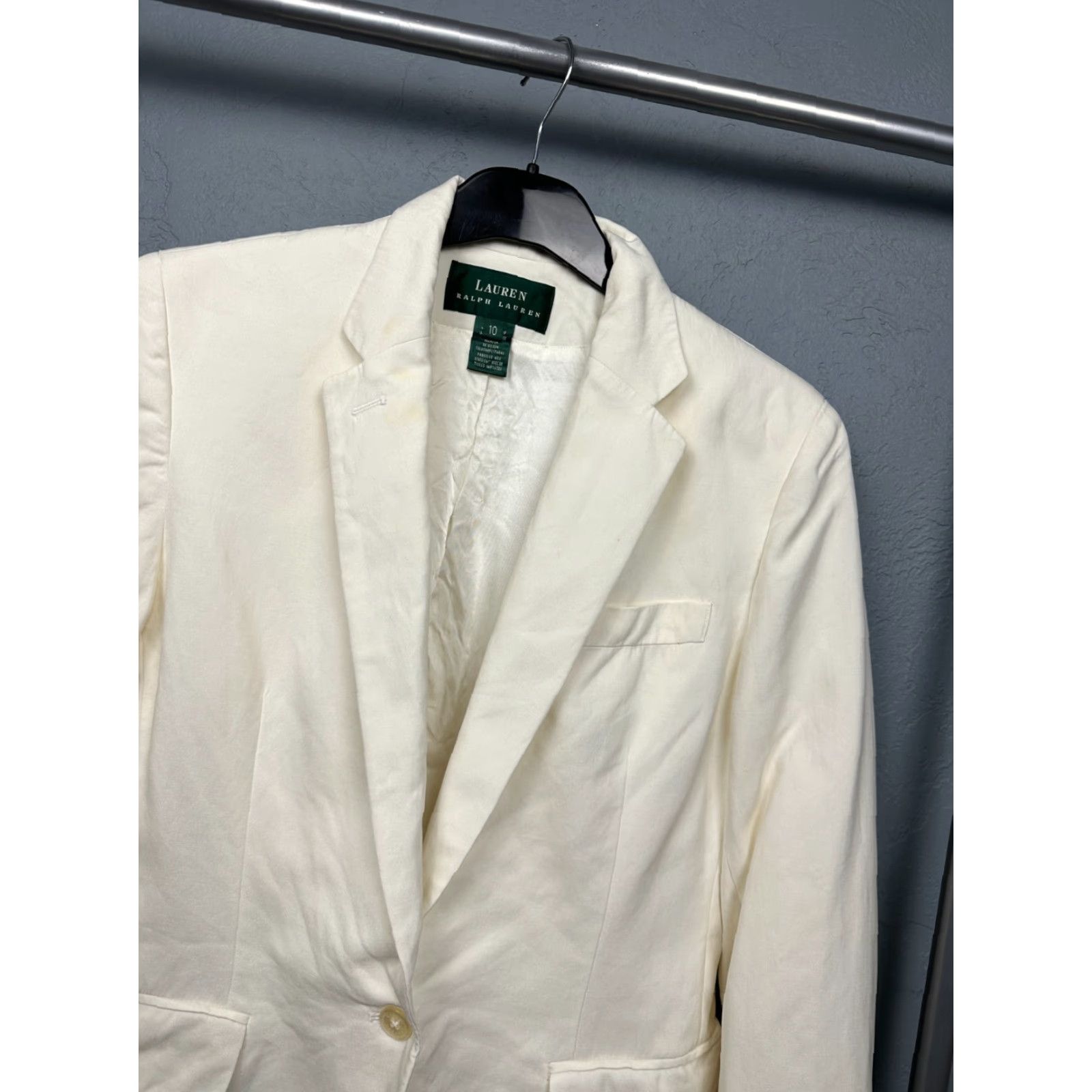 Ralph Lauren Polo Ralph Lauren Womens Blazer Shirt Cotton-Silk Beige Size L 10(S) Regular Womens Blazer Size L / US 10 / IT 46 - 2 Thumbnail