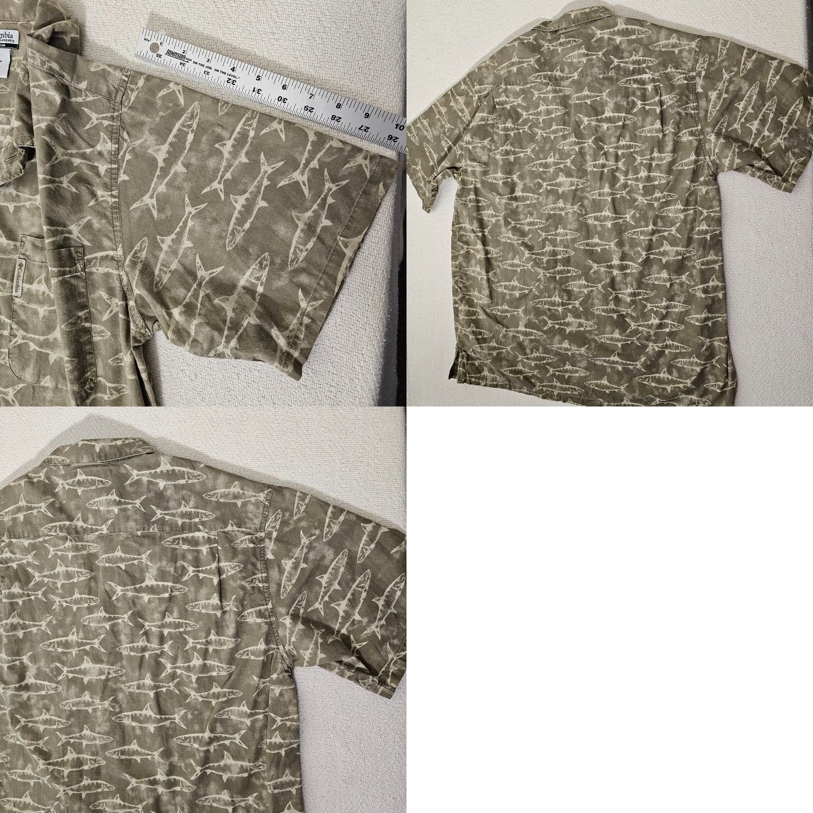 Vintage Columbia Men’s Shirt Button-Up Short Sleeve Shark Print Cotton Brown Large M Casual Lightweigh t Pockets Fish Theme Size US M / EU 48-50 / 2 - 8 Thumbnail