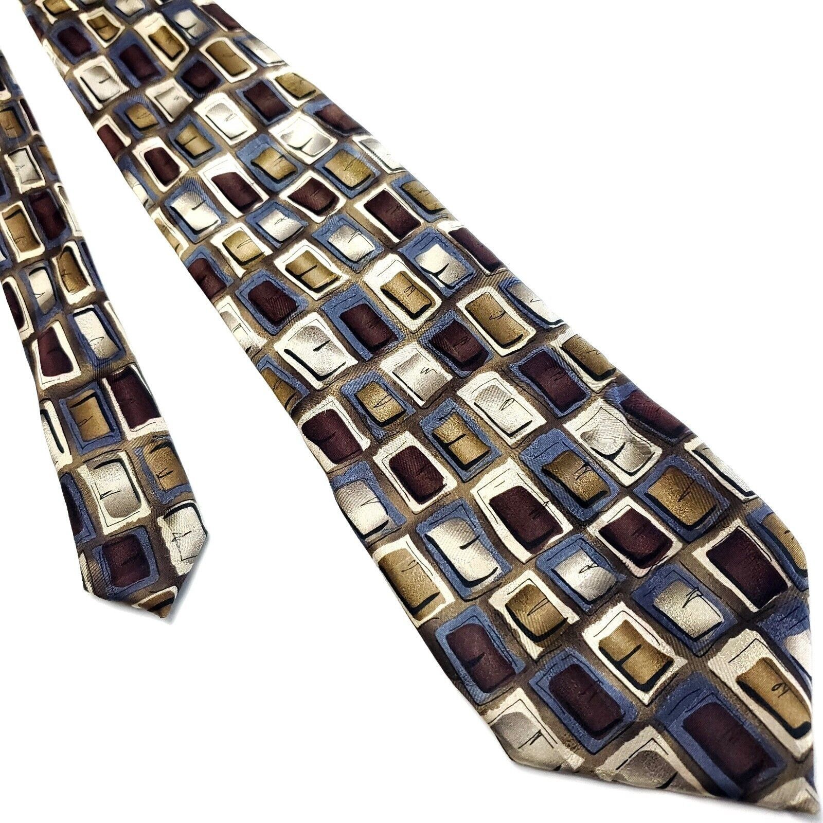 Grateful Dead J Garcia Beige Brown Multi Colored Silk Tie Woven Geometric Size ONE SIZE - 1 Thumbnail