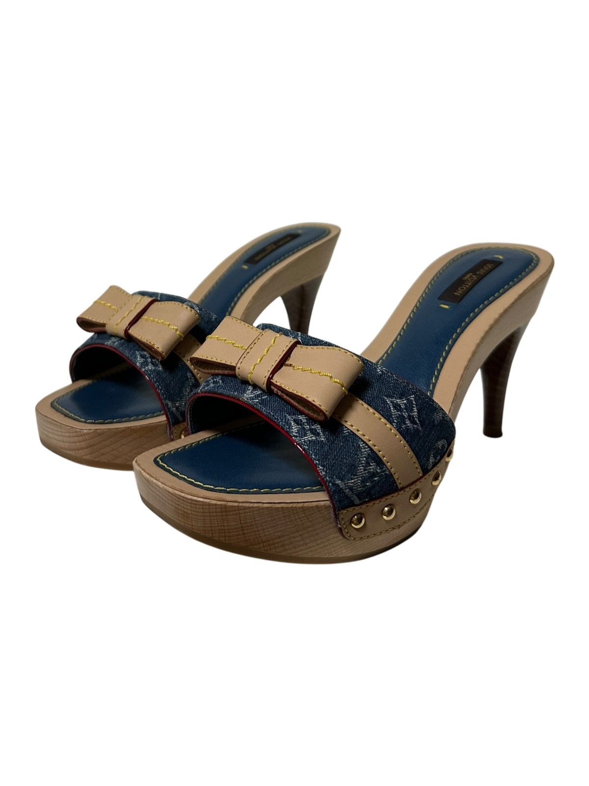 Louis Vuitton LOUIS VUITTON Monogram Denim Leather Bow Platform Sandals Size US 5 / IT 35 - 1 Thumbnail