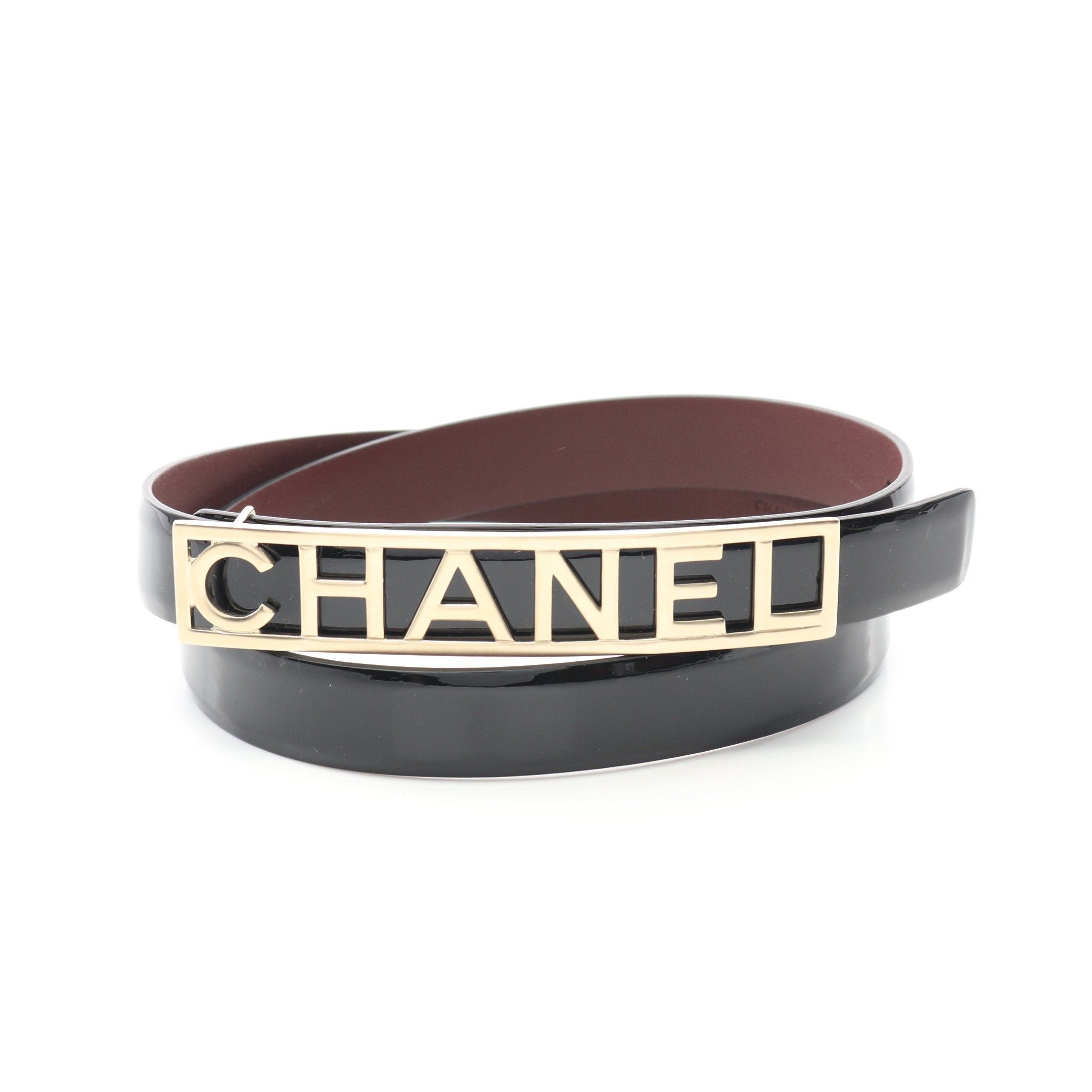 Chanel Chanel Logo Plate Belt Enamel Leather Gold Black Hardware B15S Size ONE SIZE - 1 Thumbnail