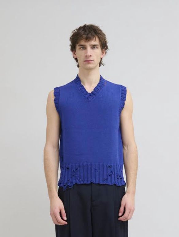 Marni o1w1db10326 Cotton V-Neck Vest in Blue Size US XL / EU 56 / 4 - 1 Thumbnail