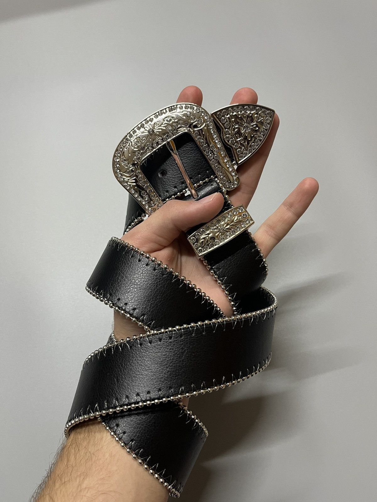 Japanese Brand × Vintage Vintage Y2K Rhinestones Punk Leather Belt Size ONE SIZE - 1 Thumbnail