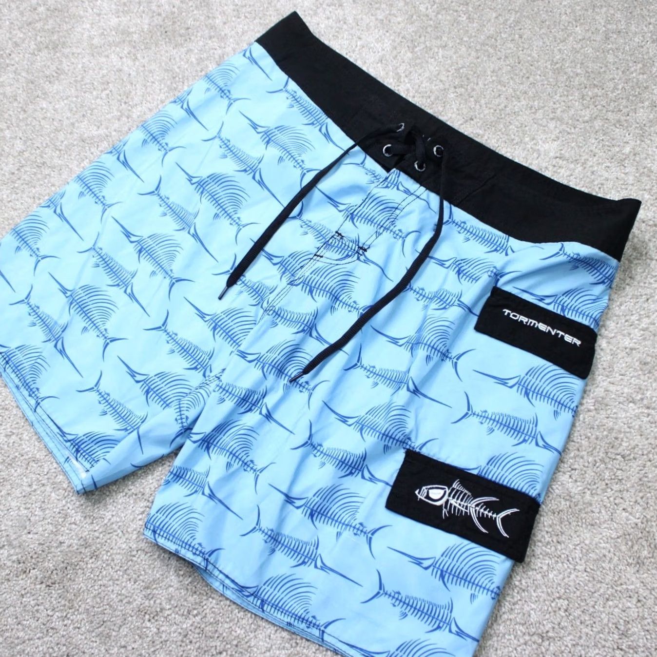 Vintage Tormenter Board Shorts Mens 36 Blue Hybrid Fish Skeleton Cargo Poly Swim Trunks Size US 36 / EU 52 - 2 Thumbnail