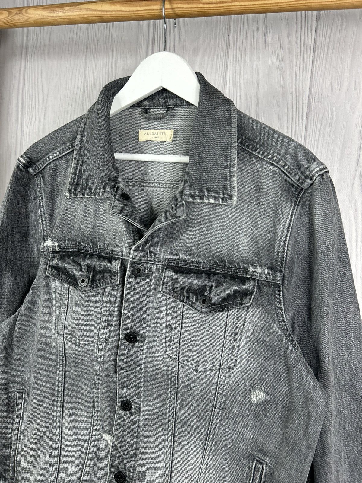 Allsaints Allsaints Bilton Denim Distressed Jacket Size XL Dark Gray Size US XL / EU 56 / 4 - 3 Thumbnail