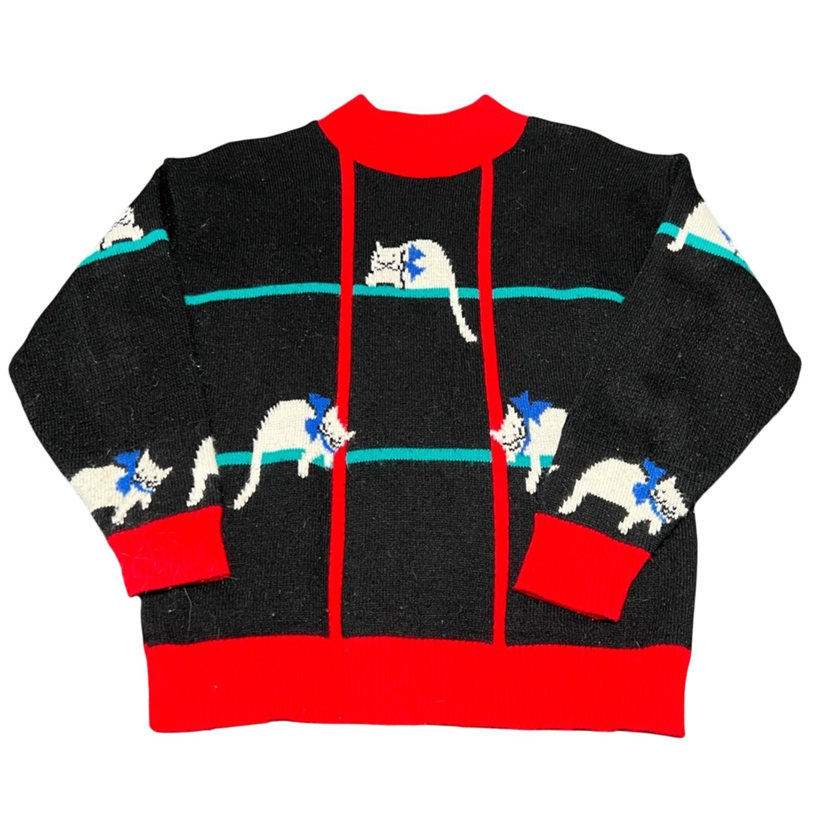 Vintage SPUNKY 80s Vintage Novelty Christmas Cat Lady Chunky Sweater Size L / US 10 / IT 46 - 1 Thumbnail