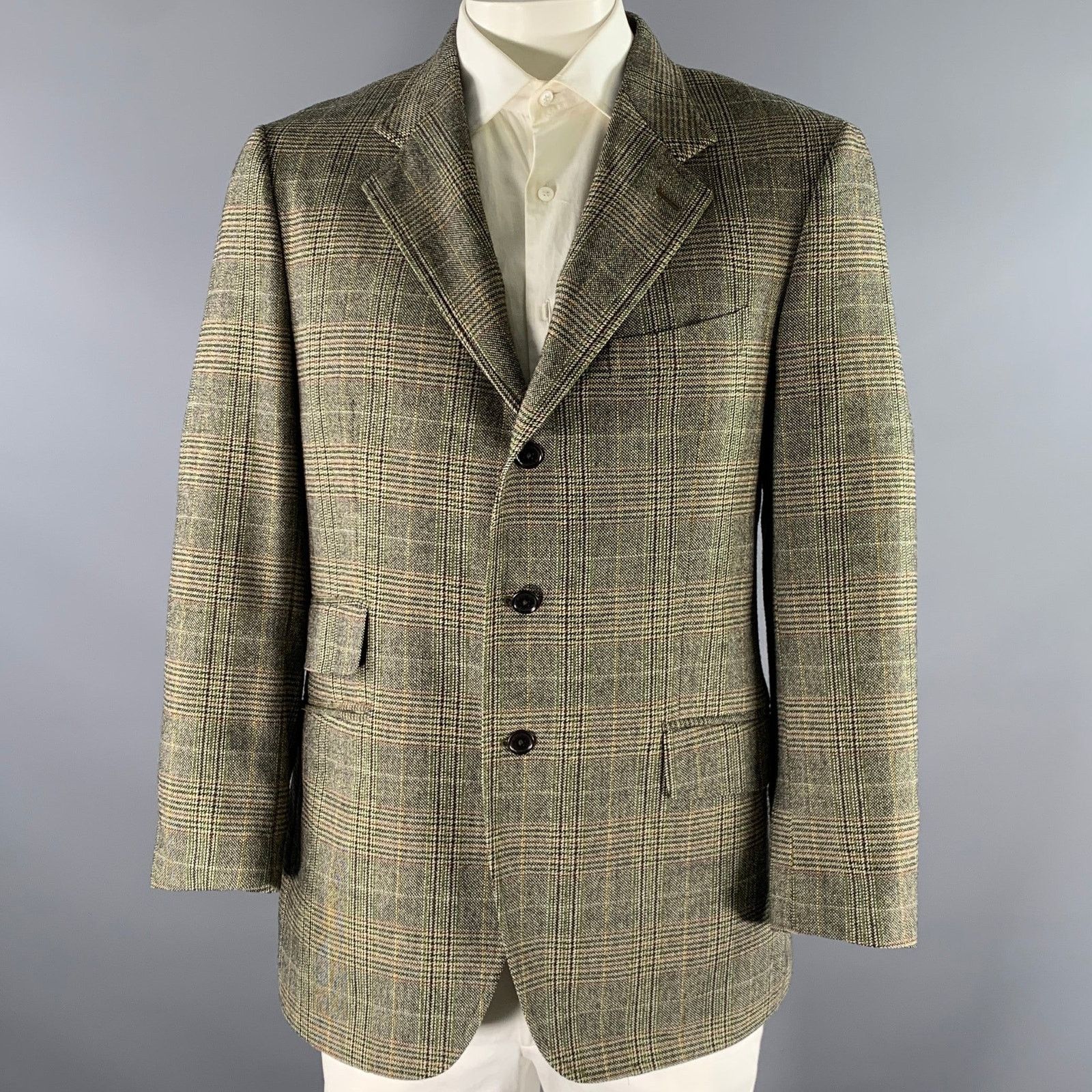 Etro ETRO Size 46 Tan Olive Glen Check Wool Cashmere Sport Coat Size 46R - 1 Thumbnail